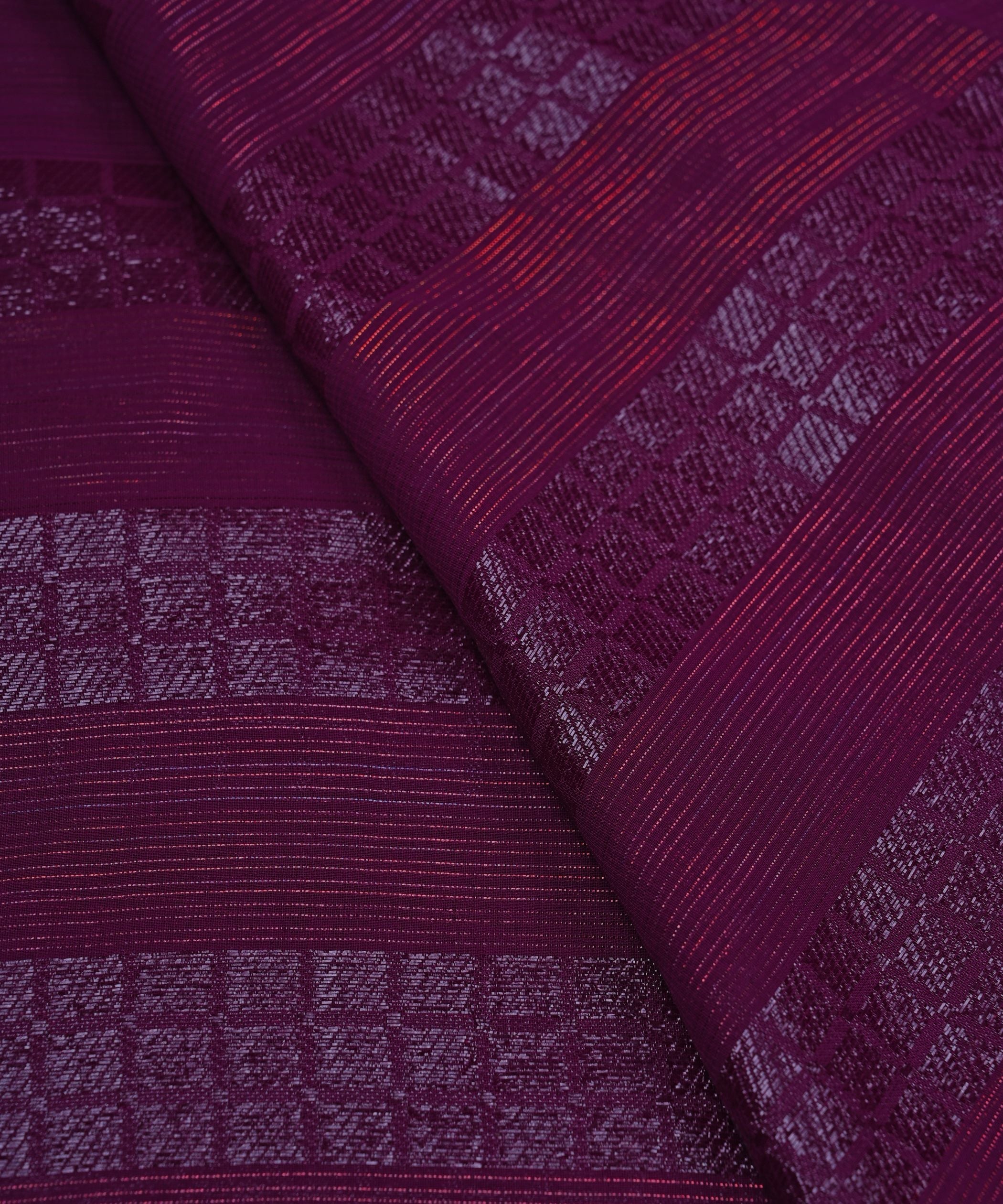 Wine Georgette Fabric with Zari Checks Lining