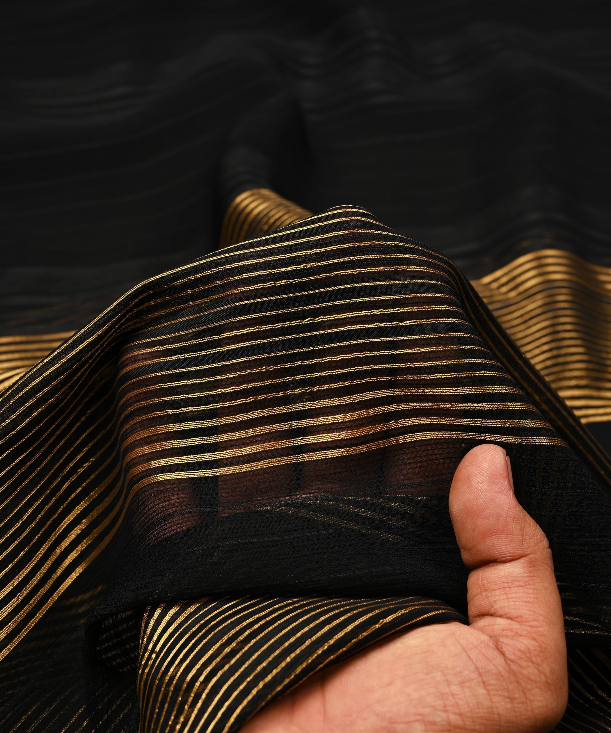 Black Georgette Fabric with Zari Patta