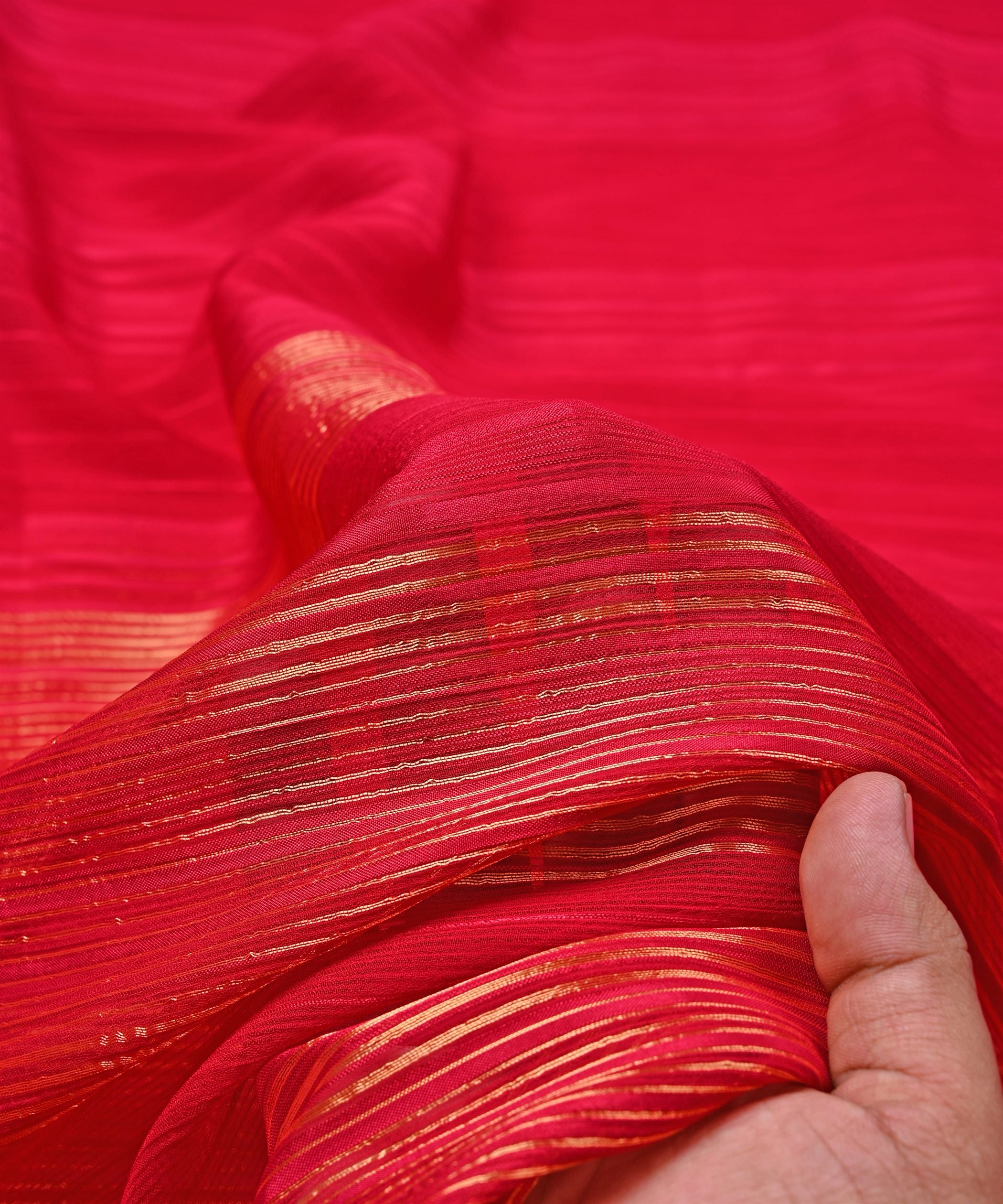 Hot Pink Georgette Fabric with Zari Patta
