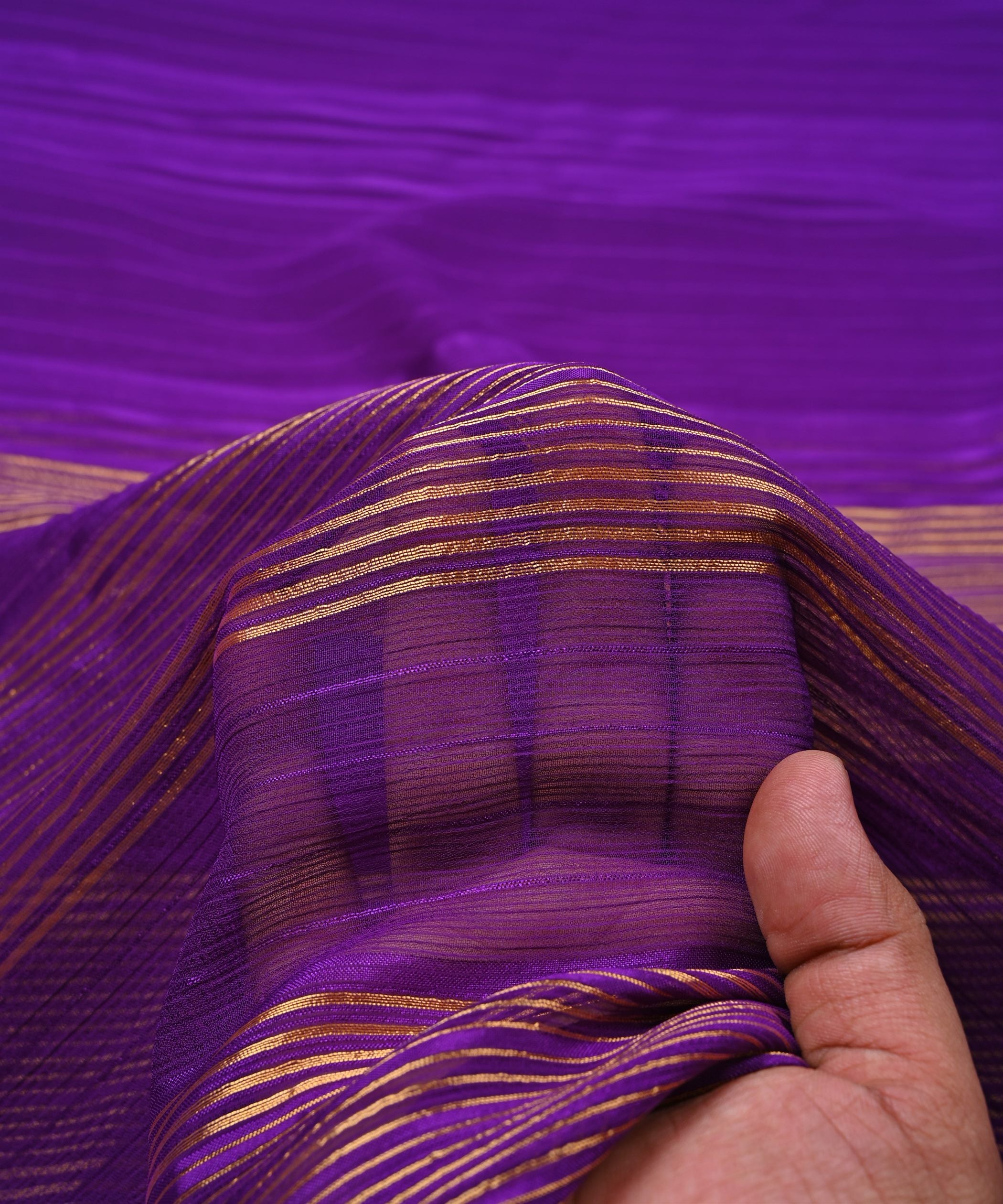 Purple Georgette Fabric with Zari Patta