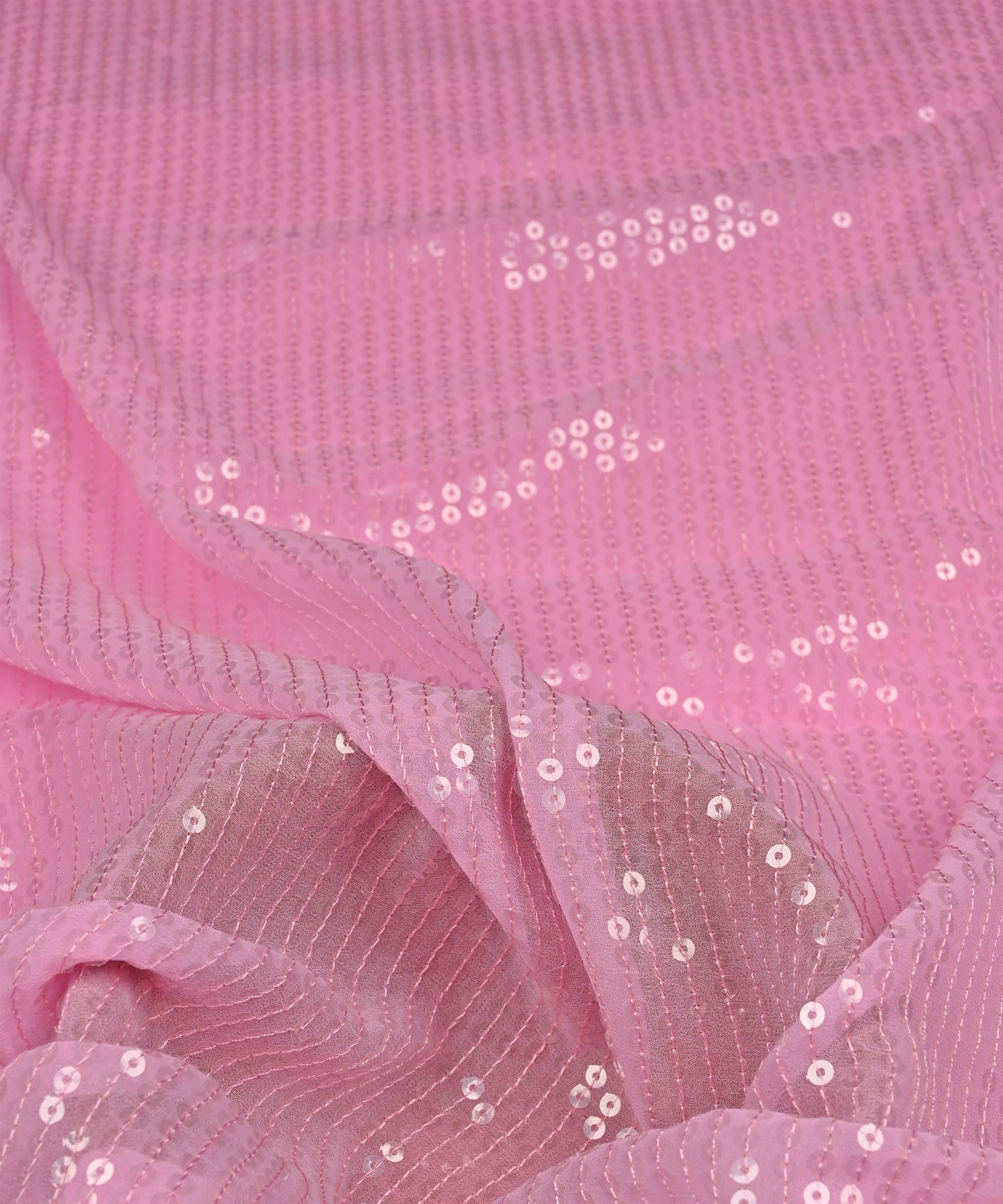 Baby pink color all over Premium water Sequins Georgette Fabric