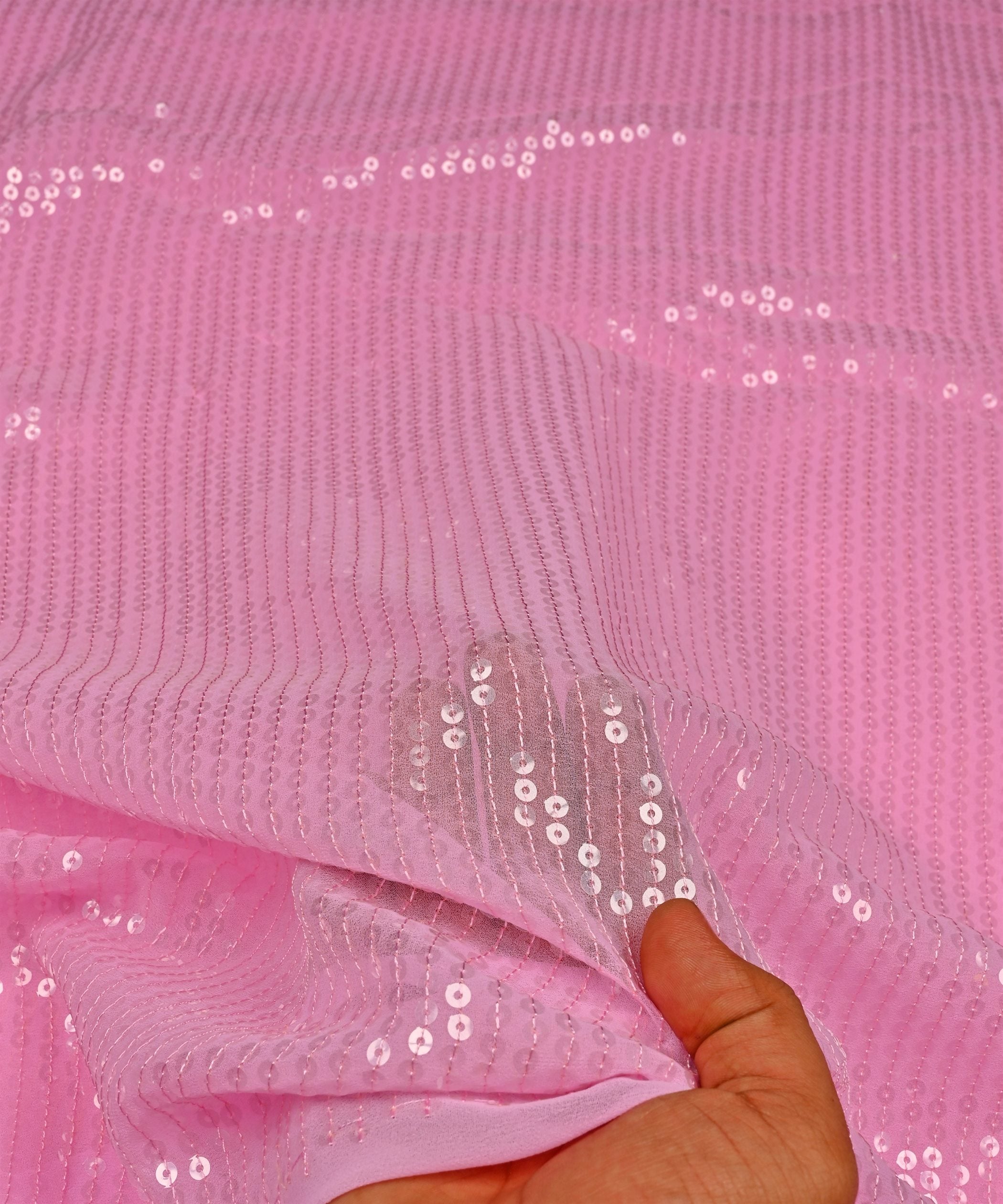 Baby pink color all over Premium water Sequins Georgette Fabric