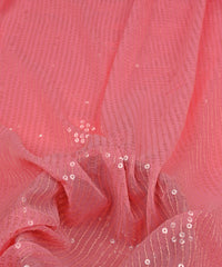 Peach color all over Premium water Sequins Georgette Fabric