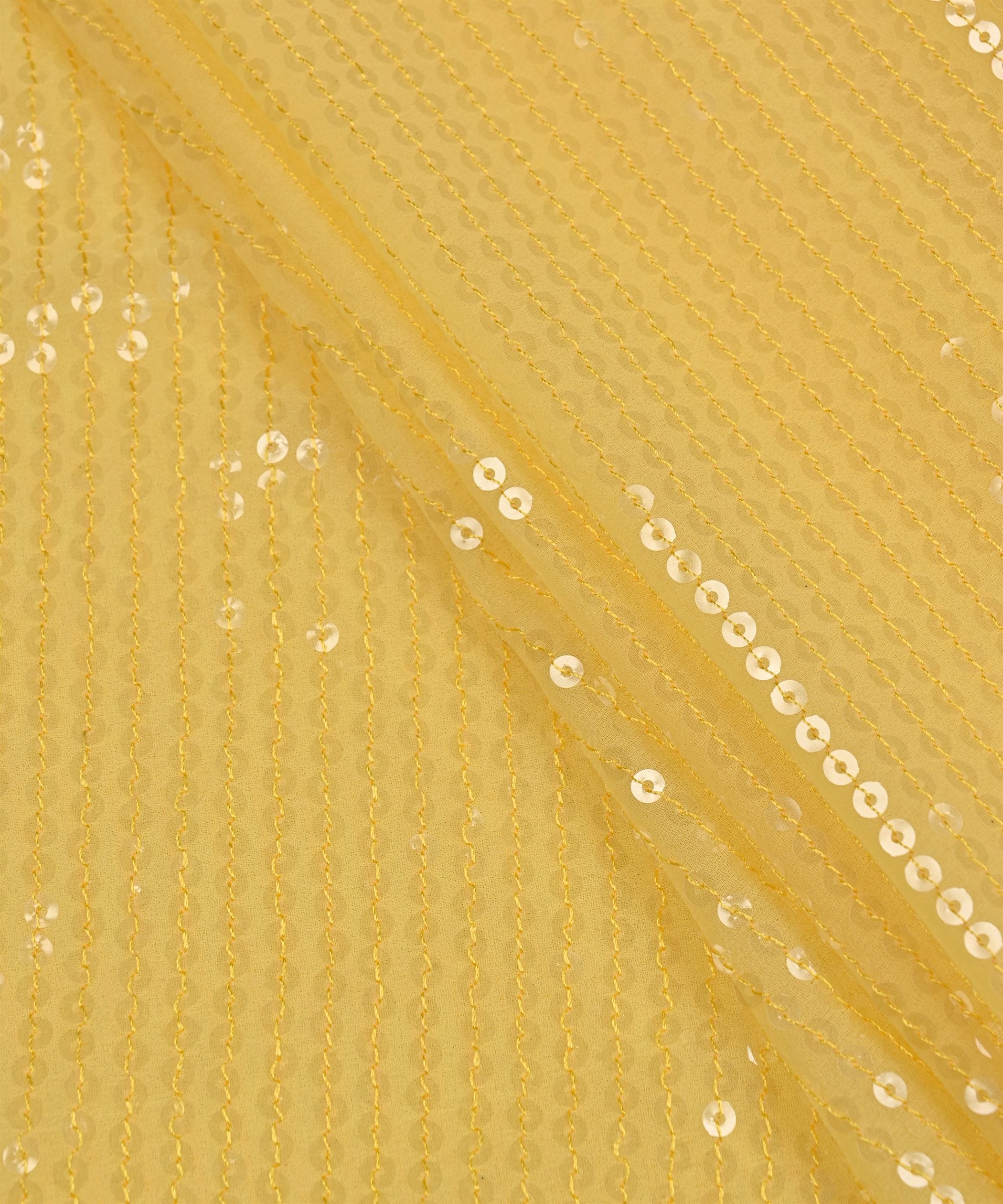 Yellow color all over Premium water Sequins Georgette Fabric