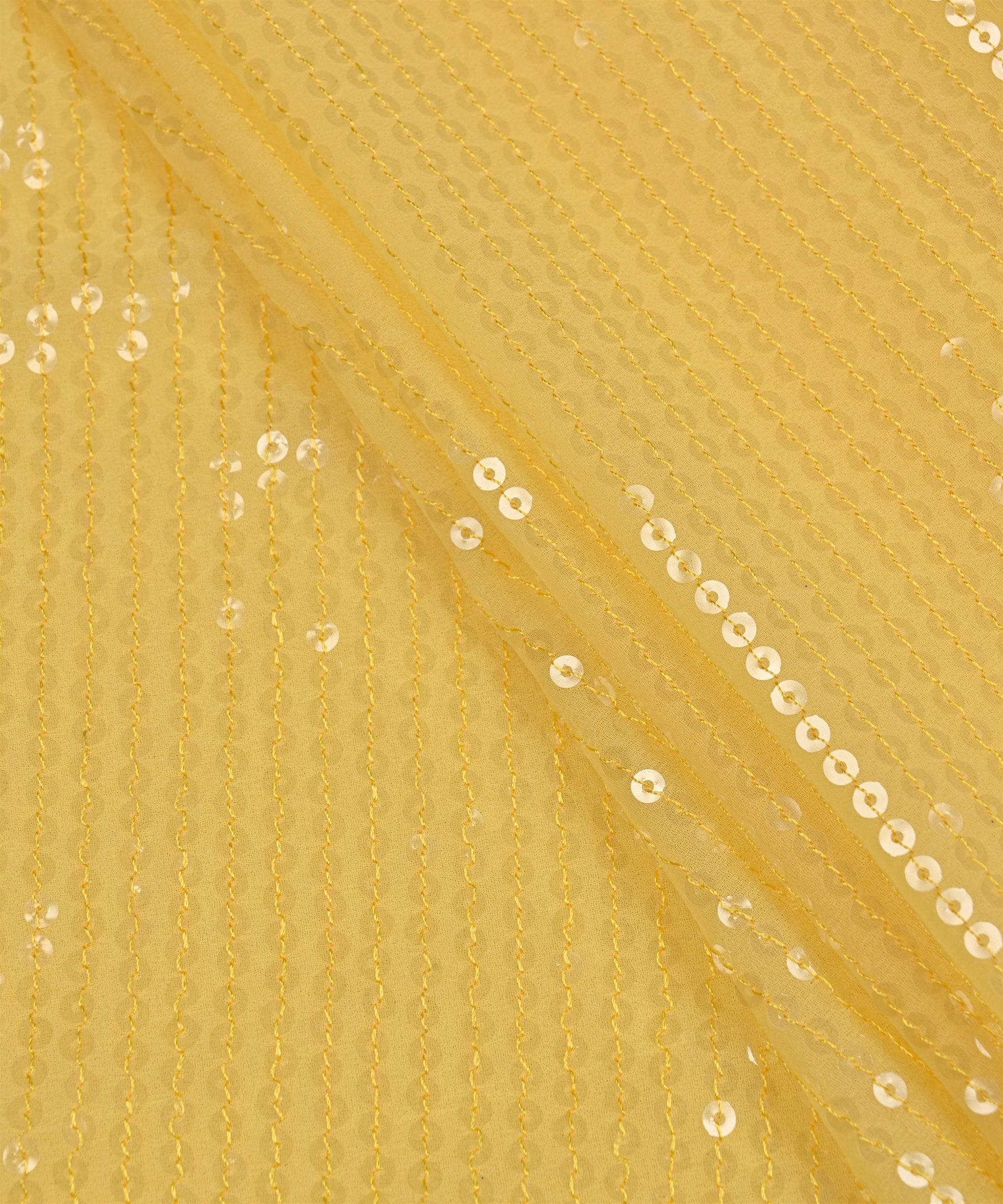 Yellow color all over Premium water Sequins Georgette Fabric