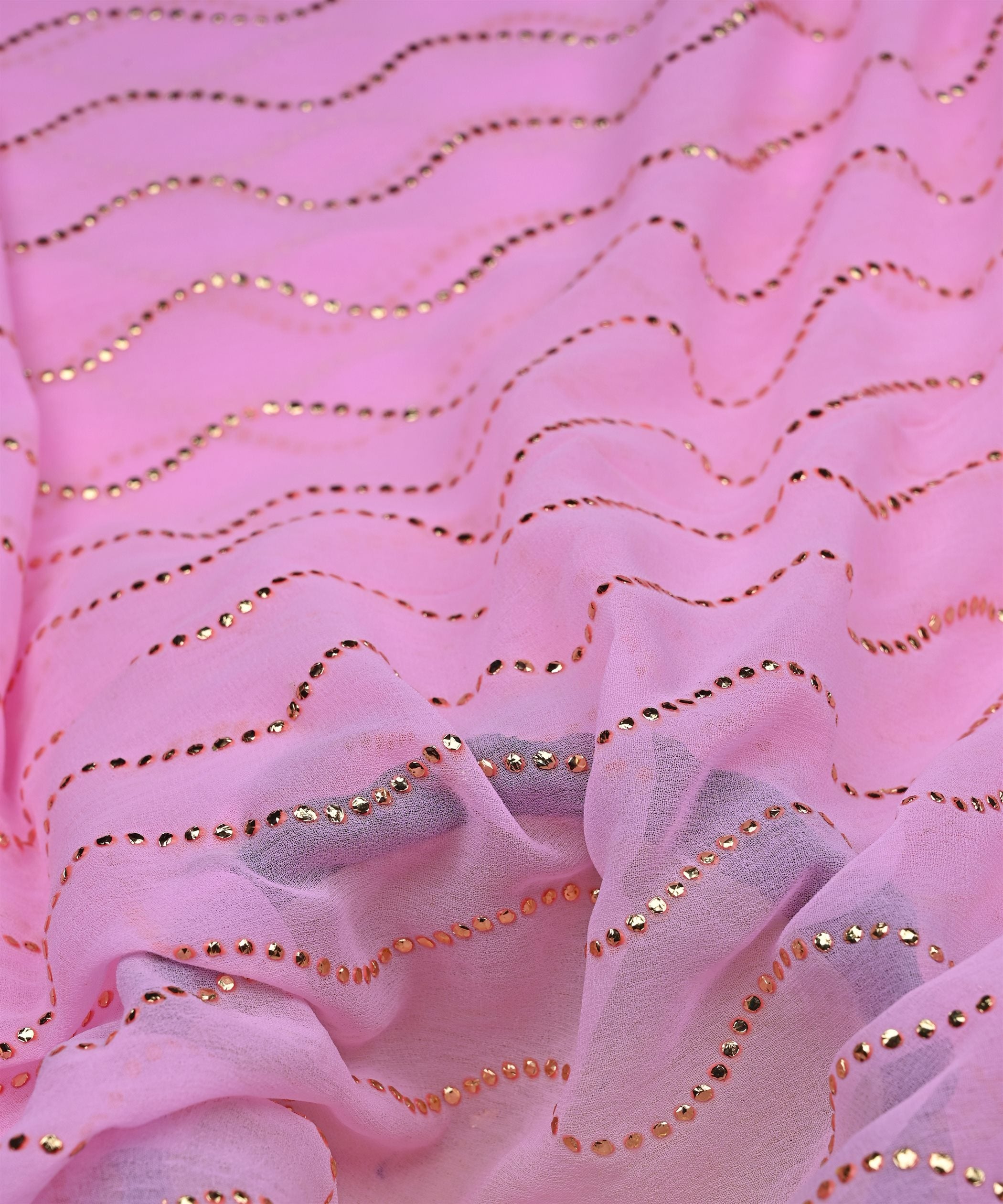 Baby Pink Georgette Fabric with Mukaish Work