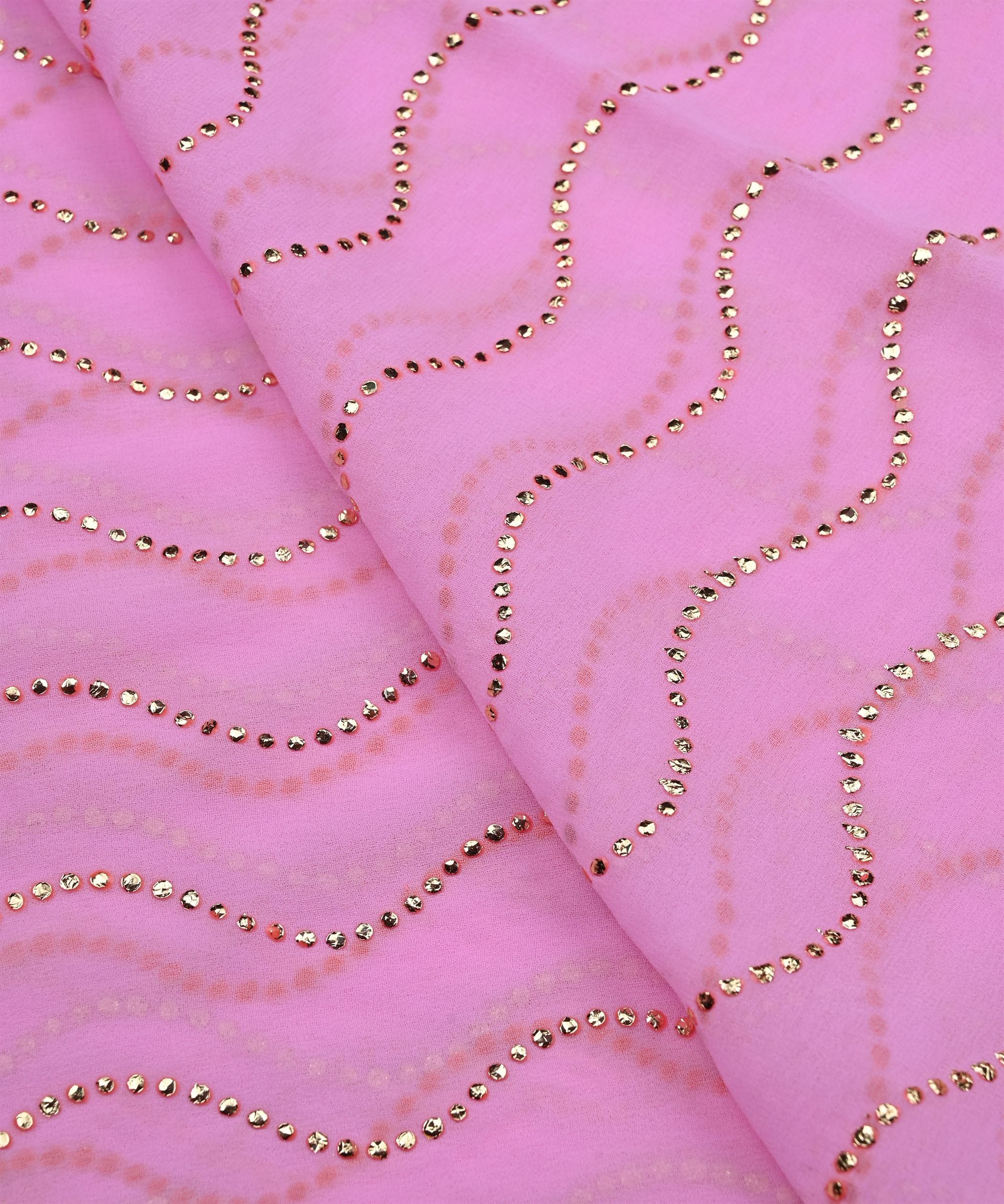 Baby Pink Georgette Fabric with Mukaish Work