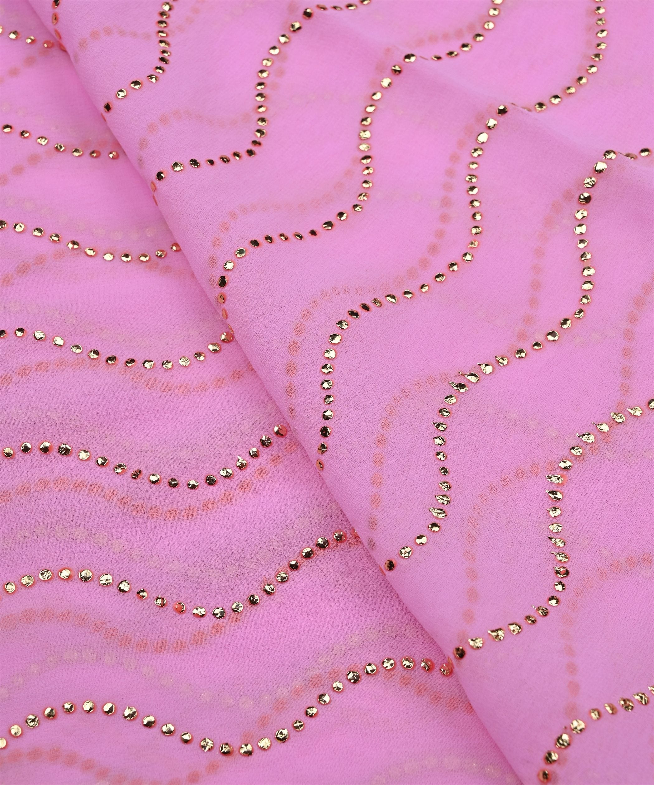 Baby Pink Georgette Fabric with Mukaish Work-5mtr