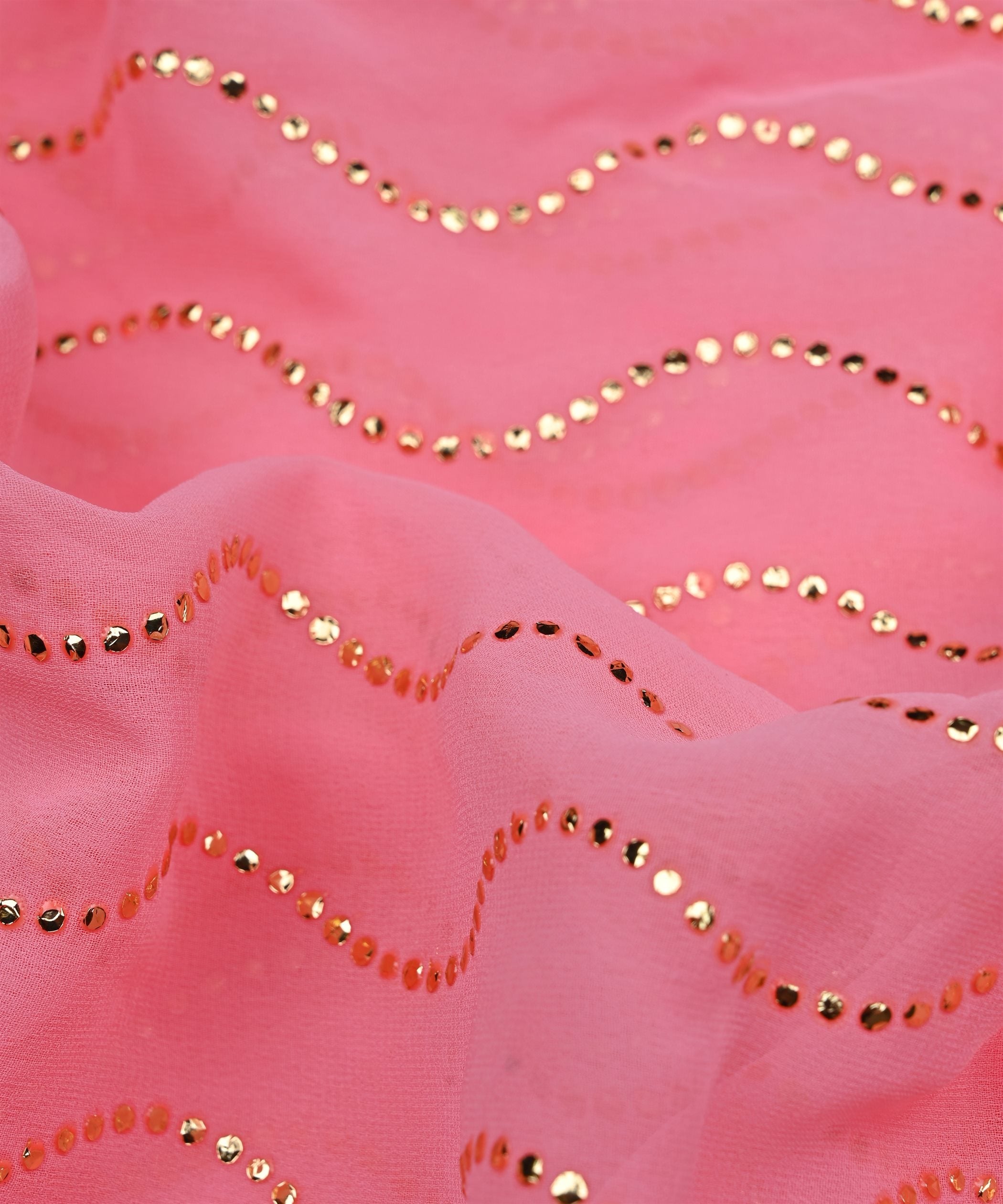 Light Coral Georgette Fabric with Mukaish Work-5mtr