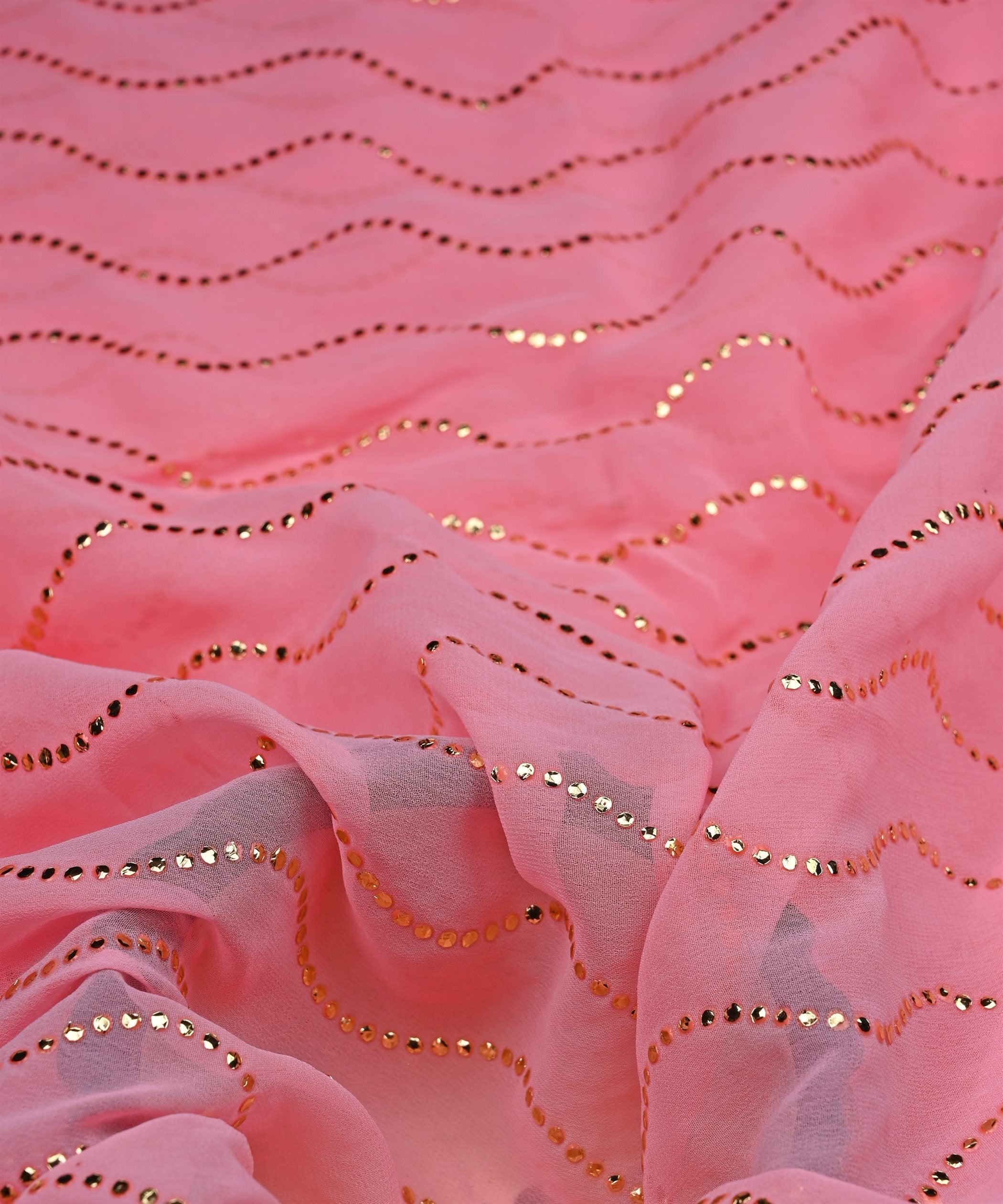Light Coral Georgette Fabric with Mukaish Work-5mtr