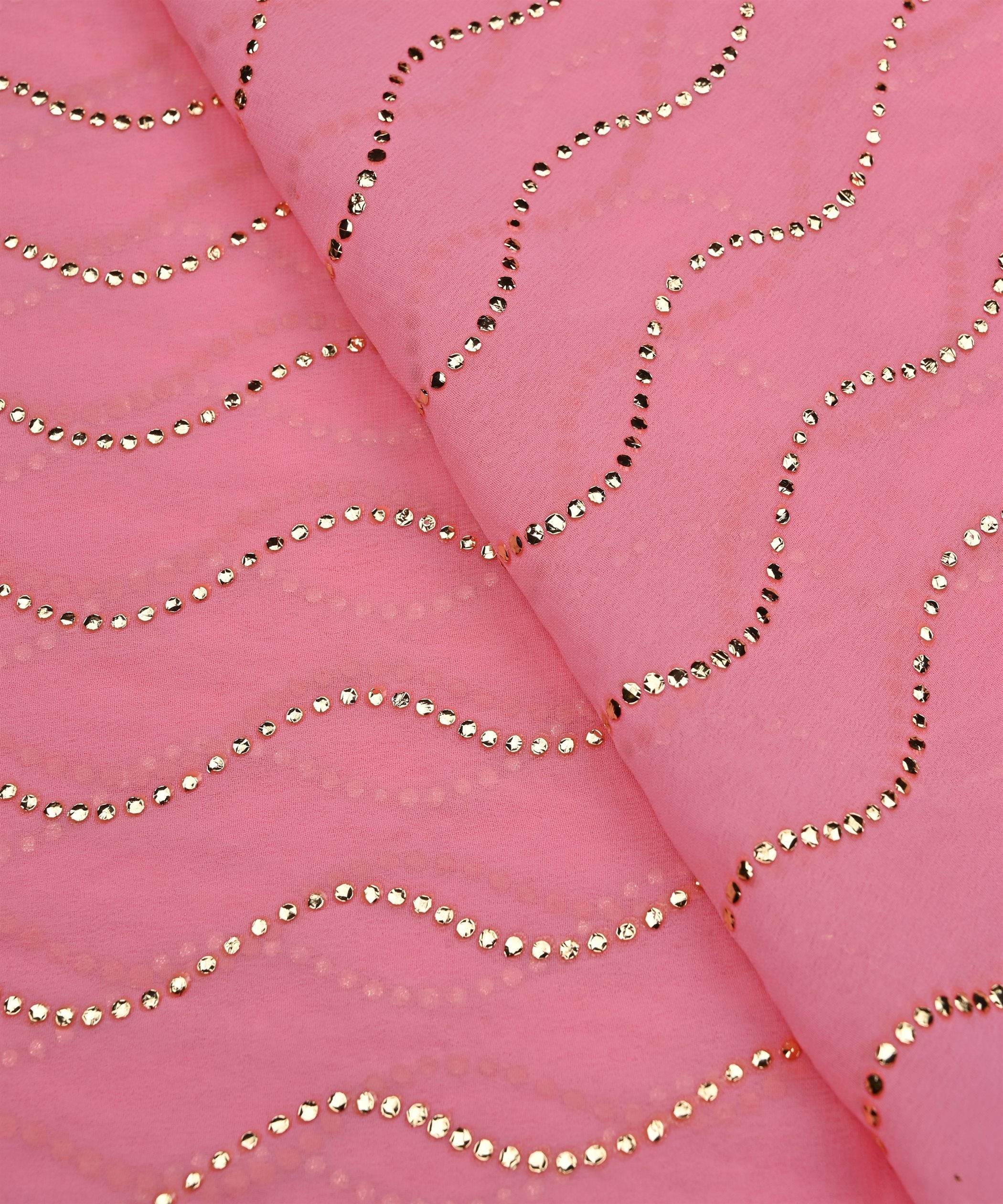 Light Coral Georgette Fabric with Mukaish Work-5mtr