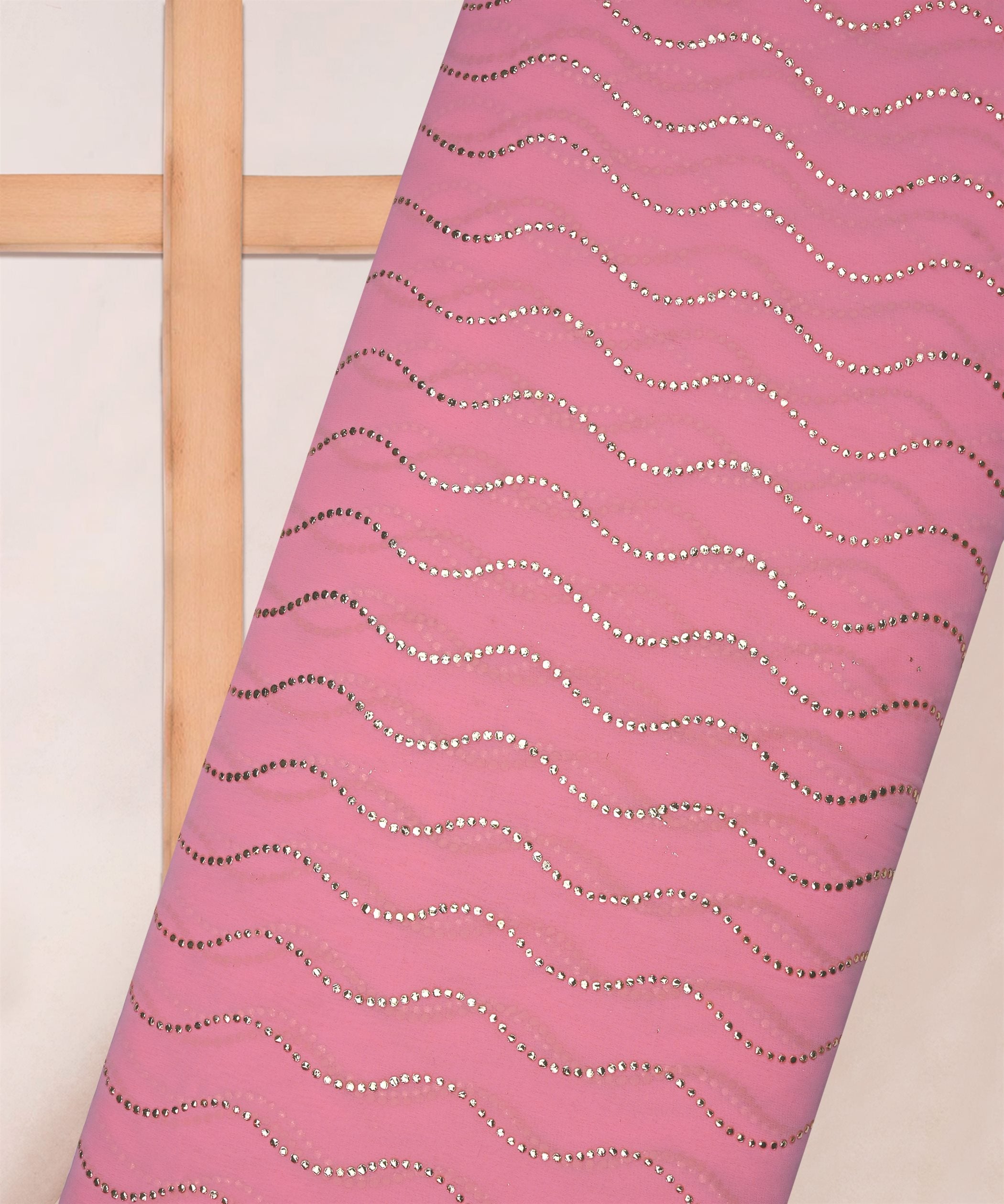Light Coral Georgette Fabric with Mukaish Work-5mtr