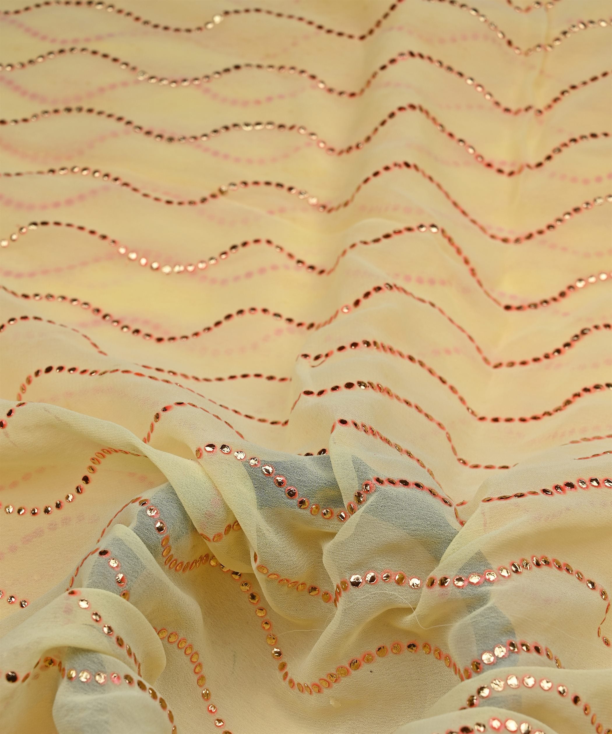 Yellow Georgette Fabric with Mukaish Work Light