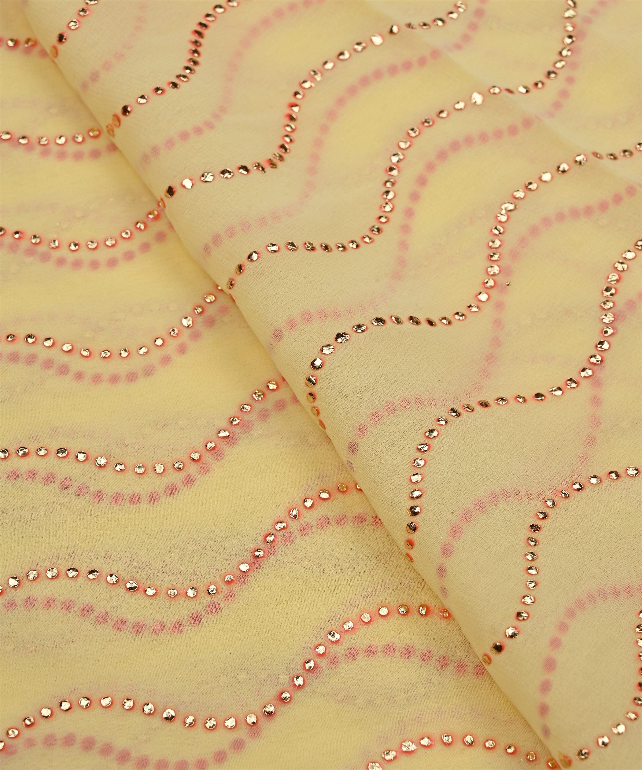 Yellow Georgette Fabric with Mukaish Work Light