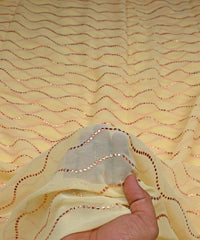 Yellow Georgette Fabric with Mukaish Work Light