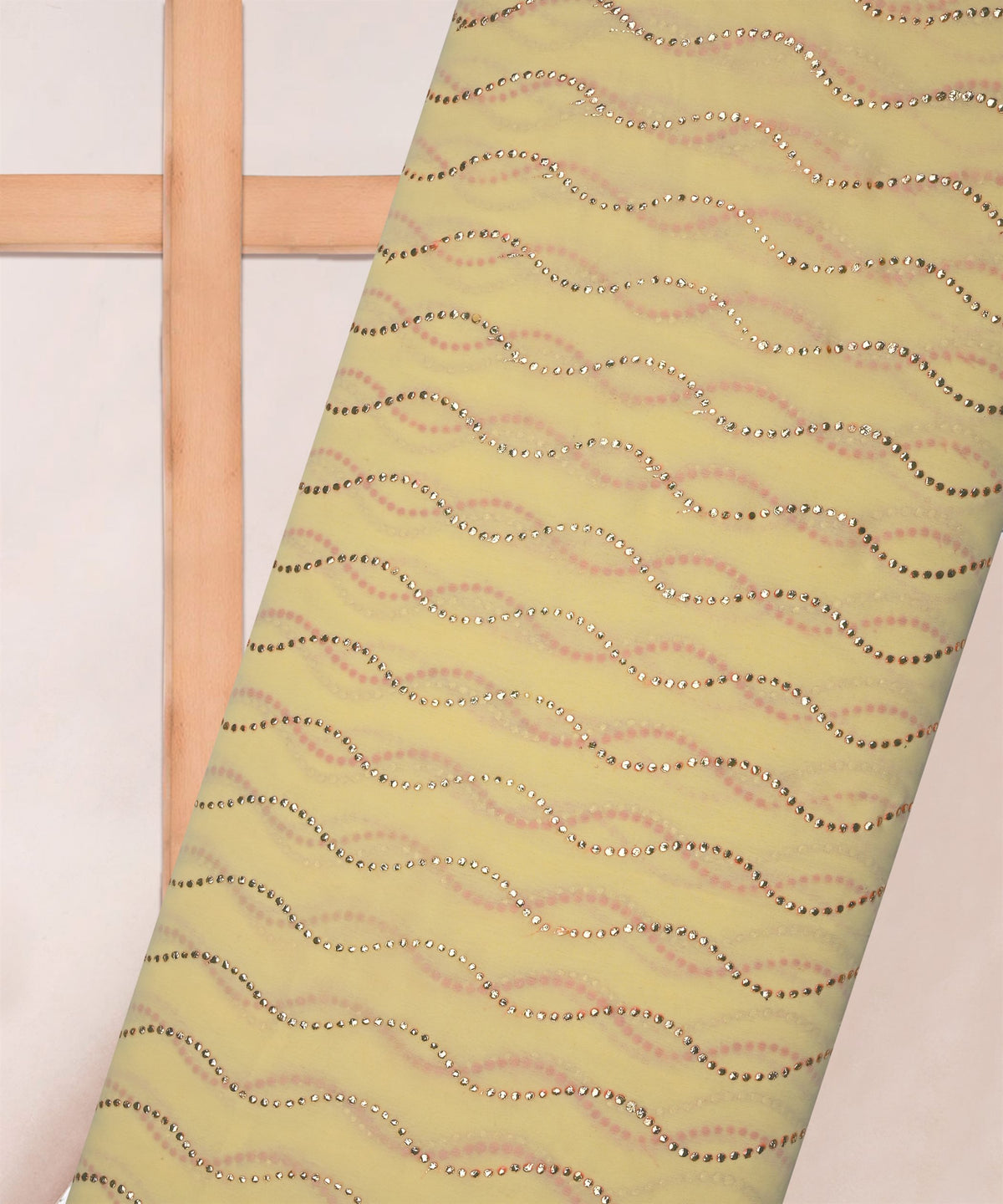 Yellow Georgette Fabric with Mukaish Work Light