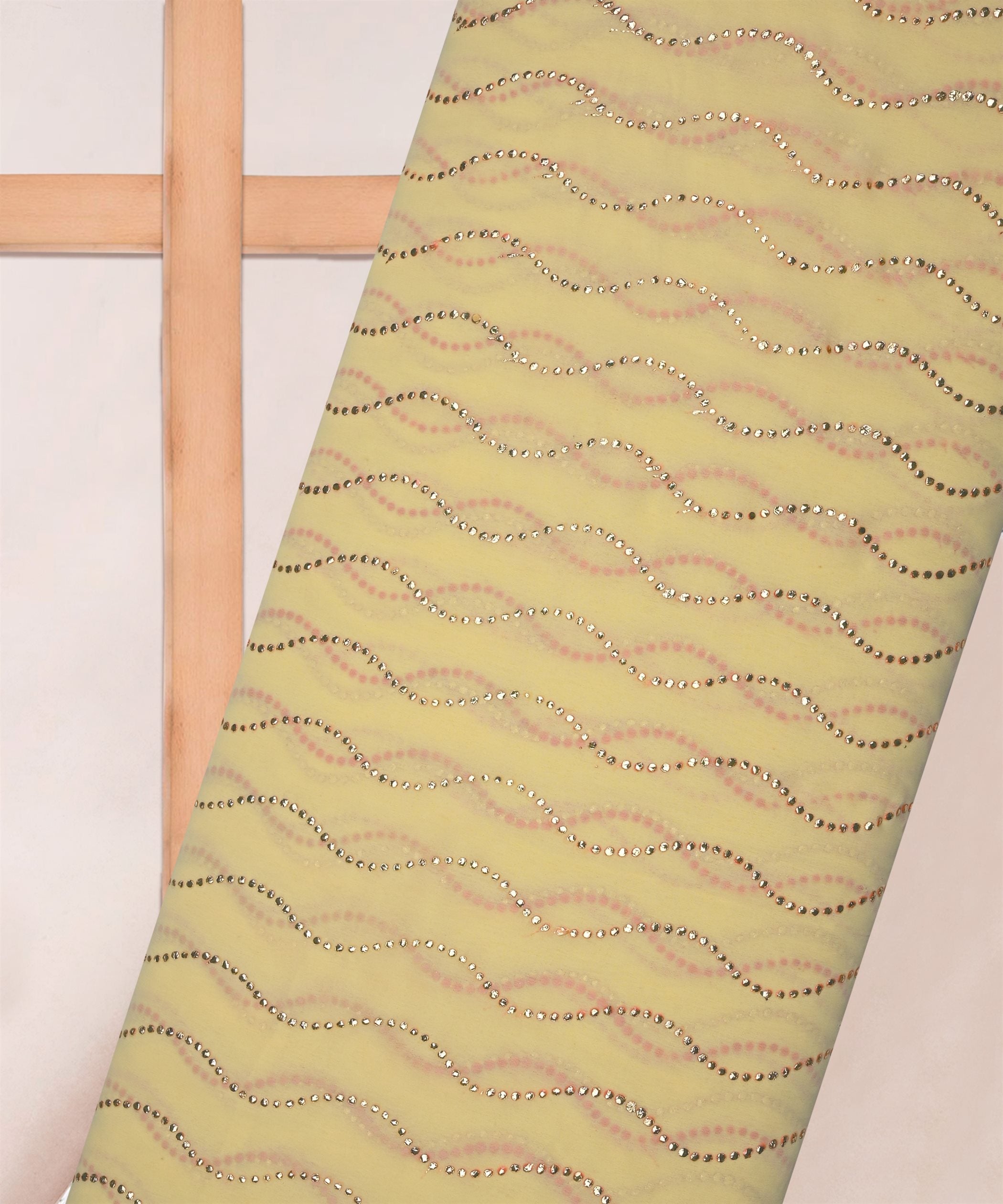 Light Yellow Georgette Fabric with Mukaish Work-5mtr