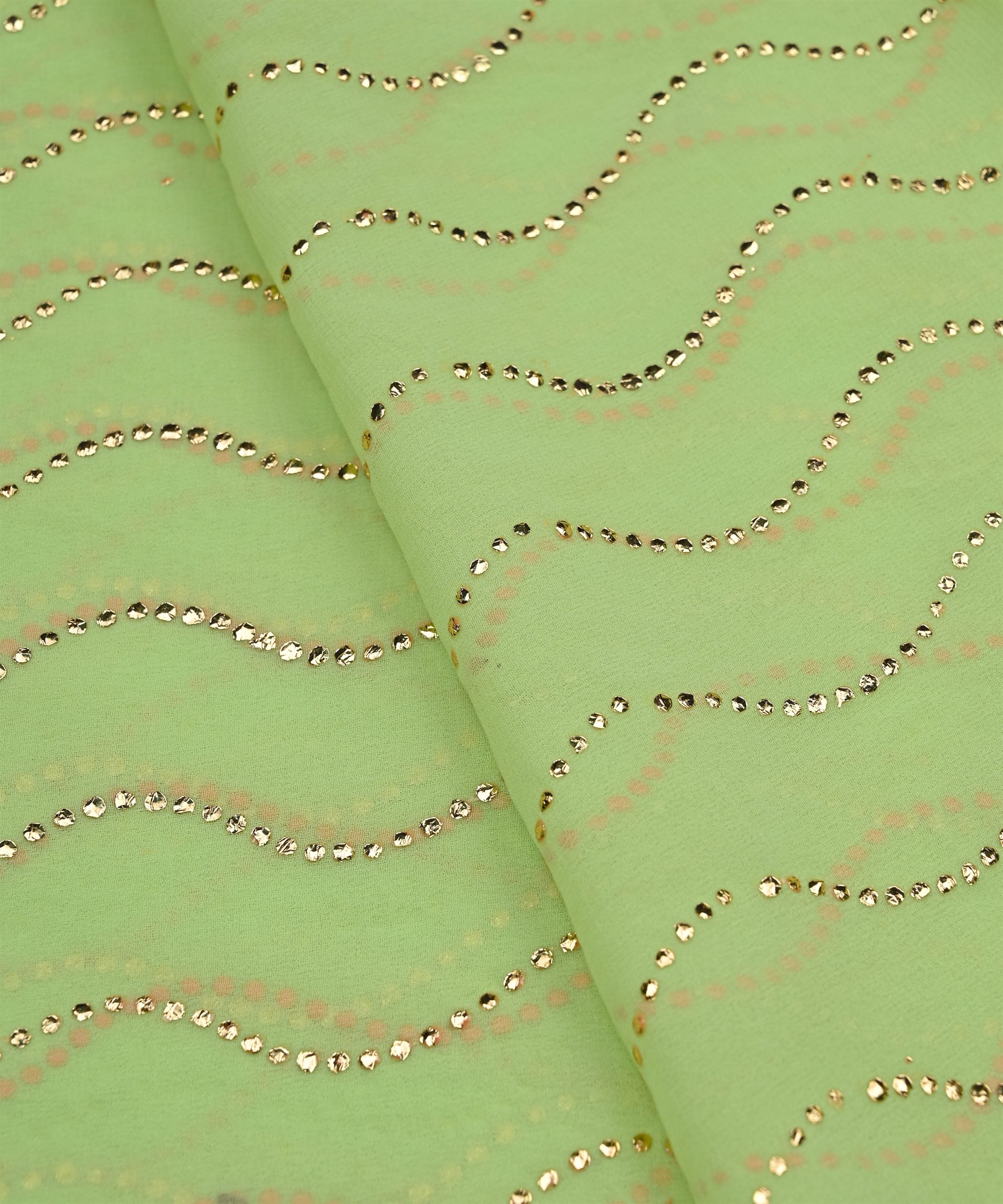 Pista Green Georgette Fabric with Mukaish Work