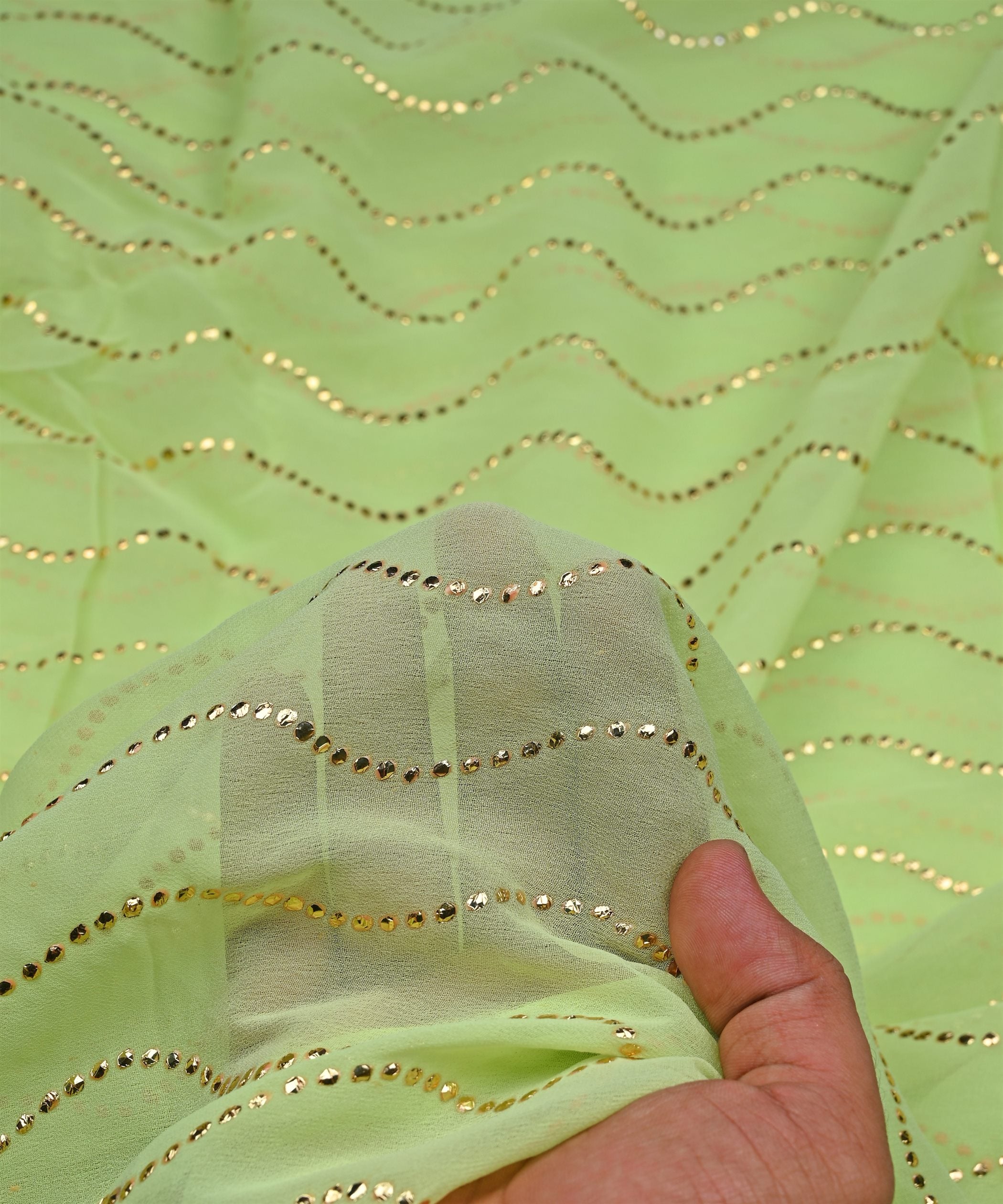 Pista Green Georgette Fabric with Mukaish Work