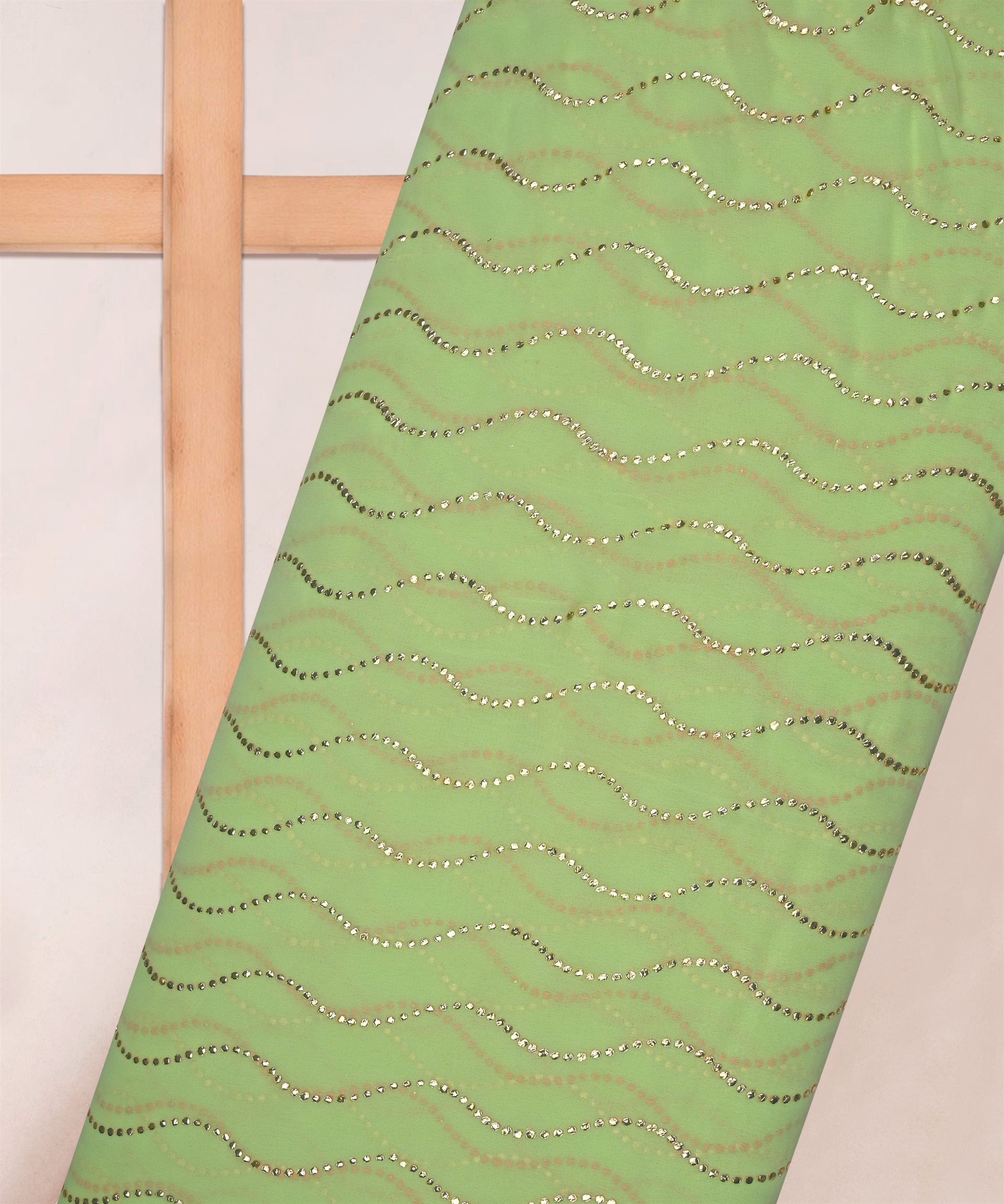 Pista Green Georgette Fabric with Mukaish Work