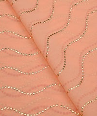 Reddish Orange Georgette Fabric with Mukaish Work