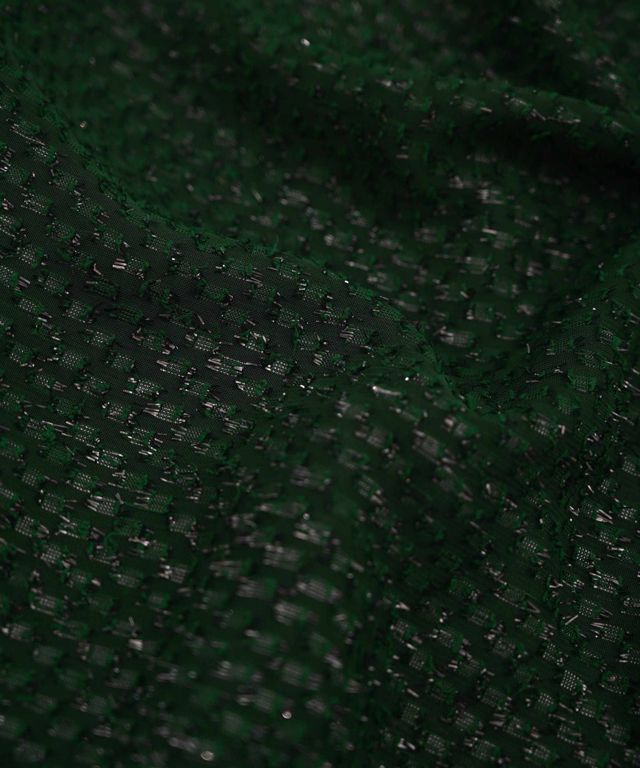 Dark Green Glittery Fur Georgette Fabric