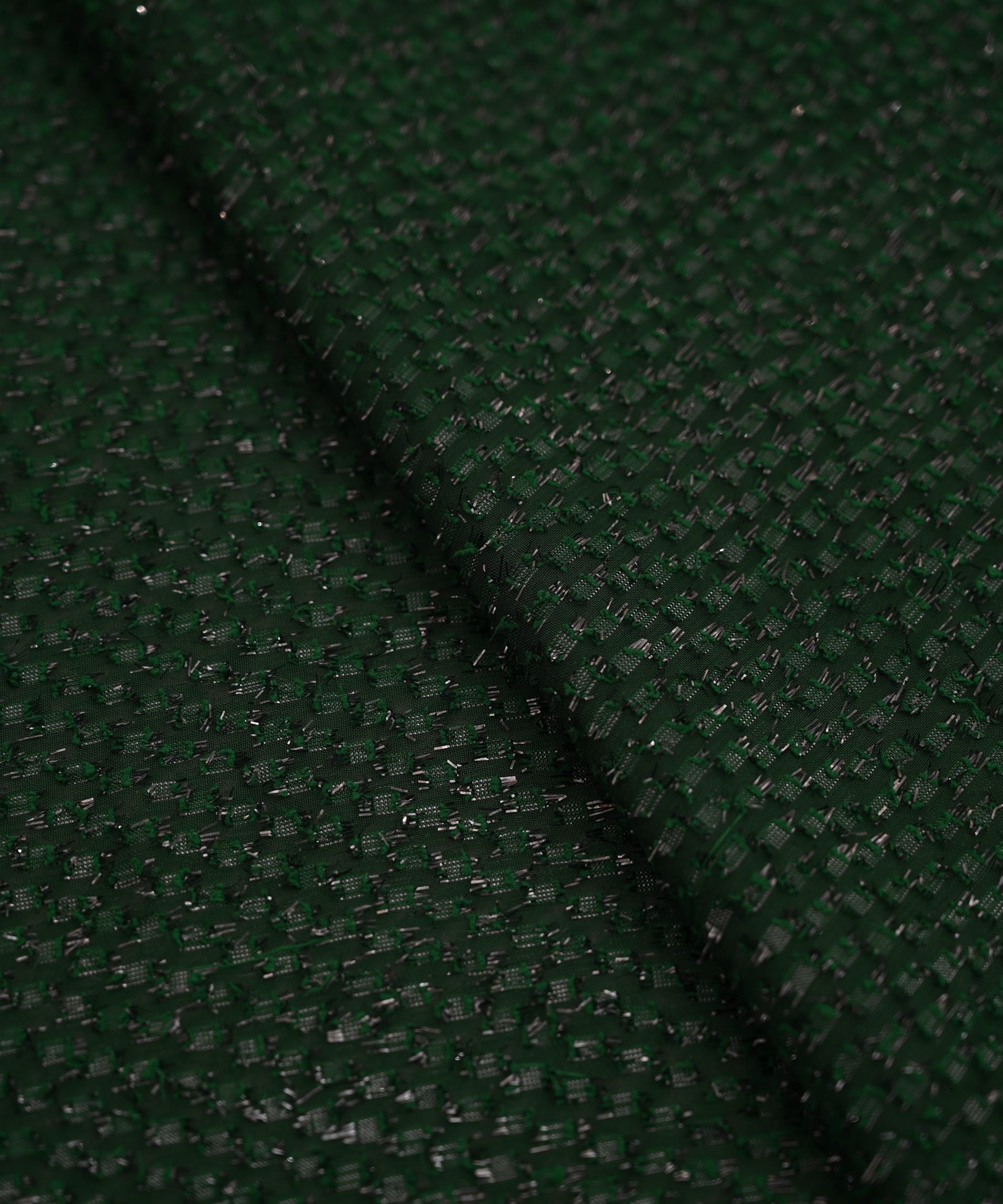 Dark Green Glittery Fur Georgette Fabric