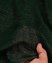 Dark Green Glittery Fur Georgette Fabric