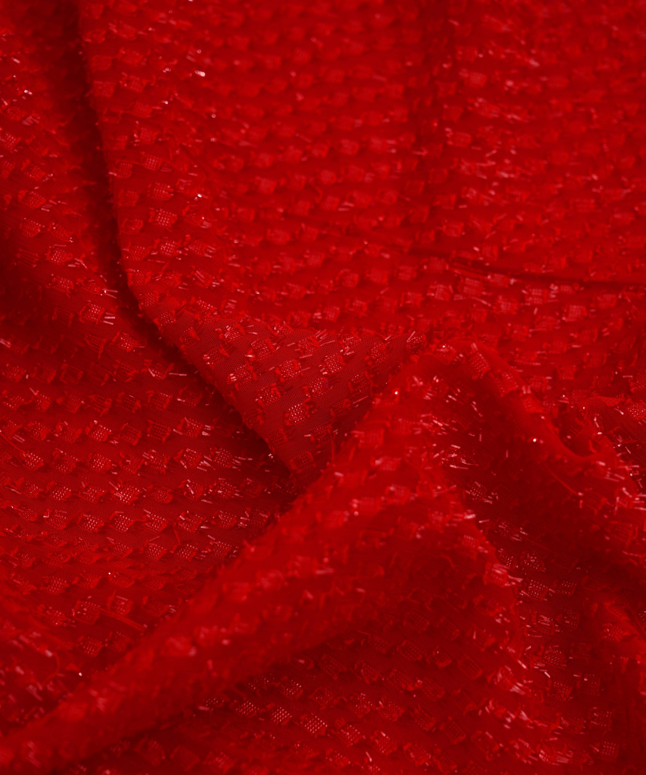 Red Glittery Fur Georgette Fabric