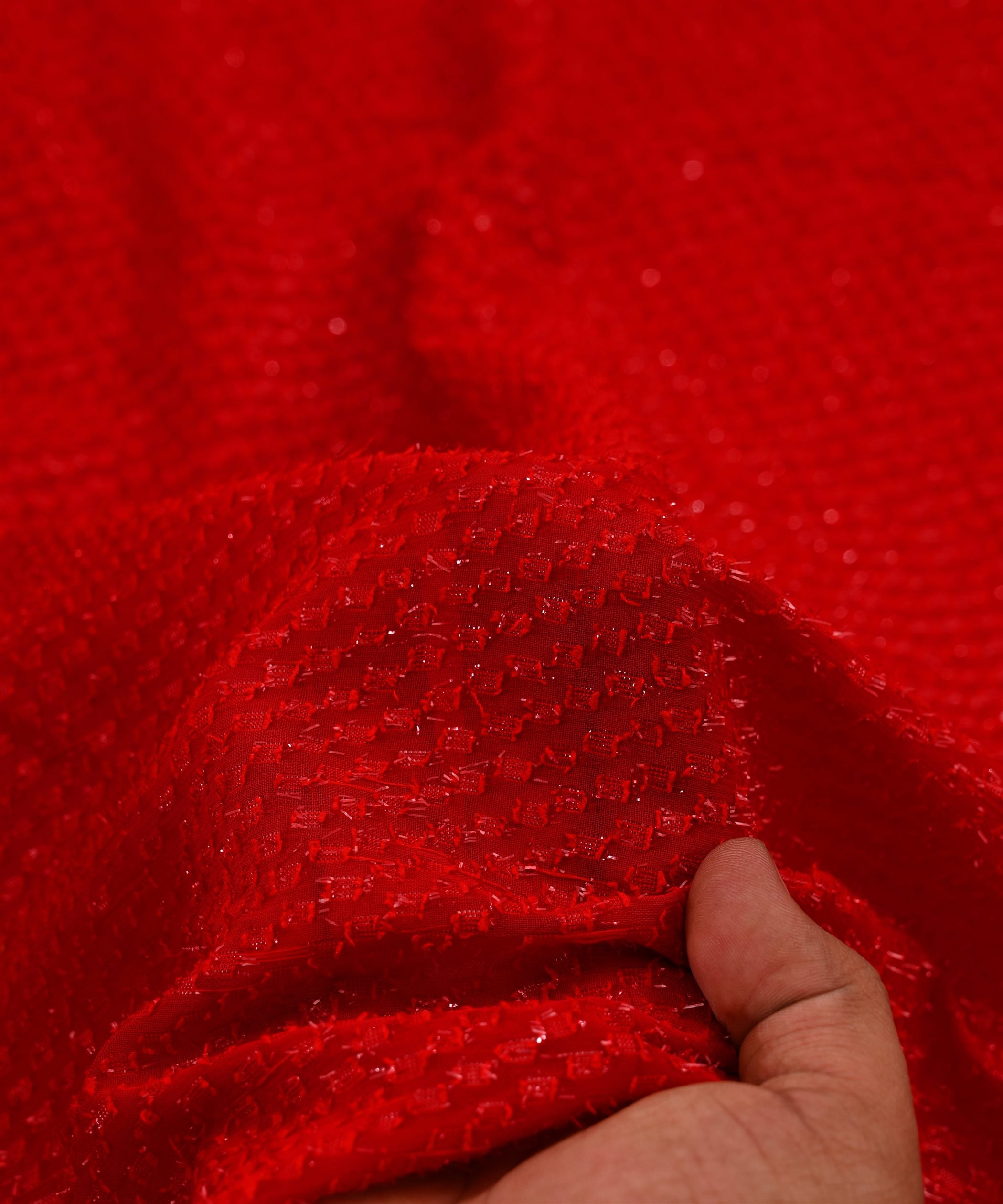 Red Glittery Fur Georgette Fabric