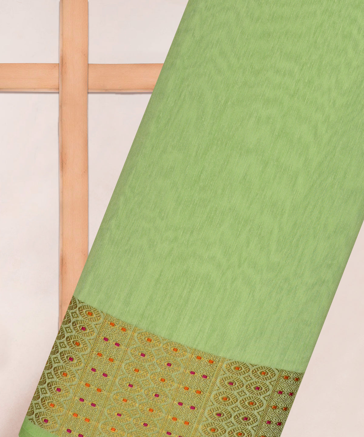Green Linen Fabric with Zari Border(cut-5.5 mtr)