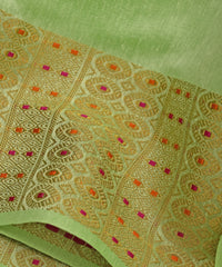 Green Linen Fabric with Zari Border(cut-5.5 mtr)