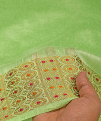 Green Linen Fabric with Zari Border(cut-5.5 mtr)