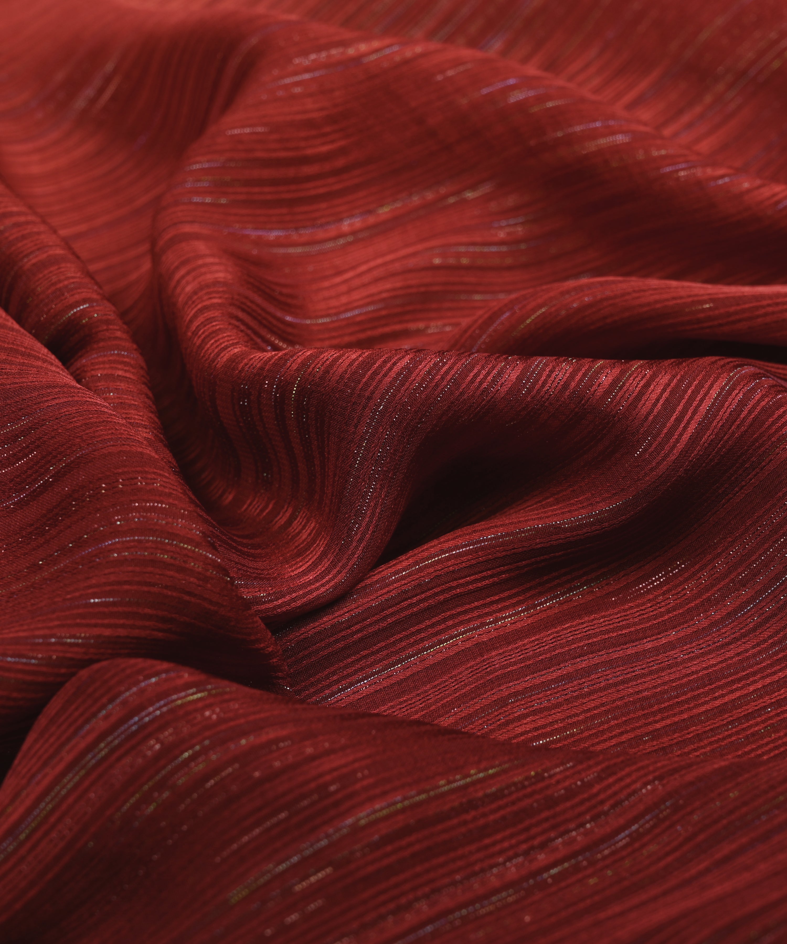 Maroon & Peach Shaded Georgette Fabric with Satin patta