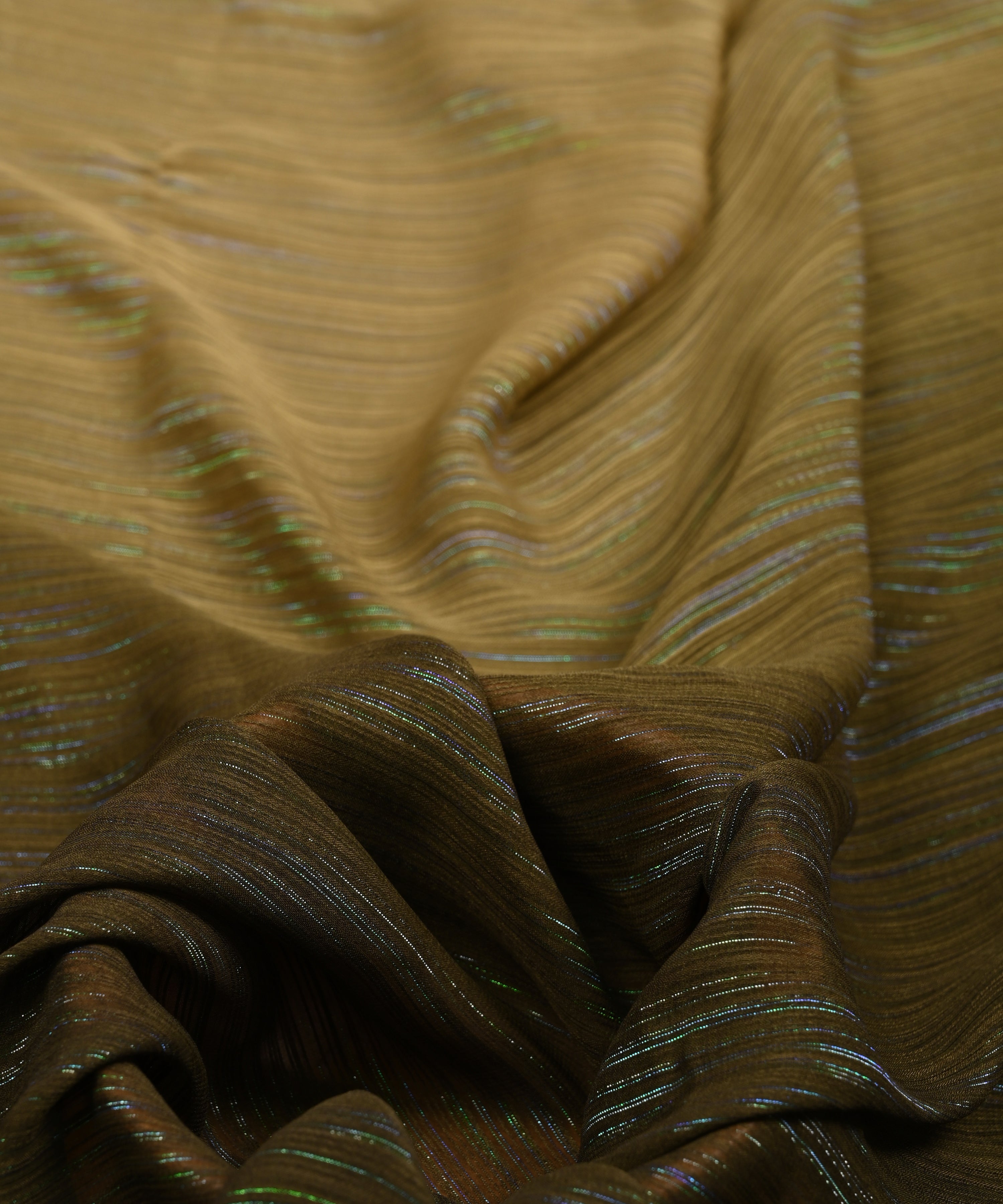 Olive Green & Biege Shaded Georgette Fabric with Satin patta