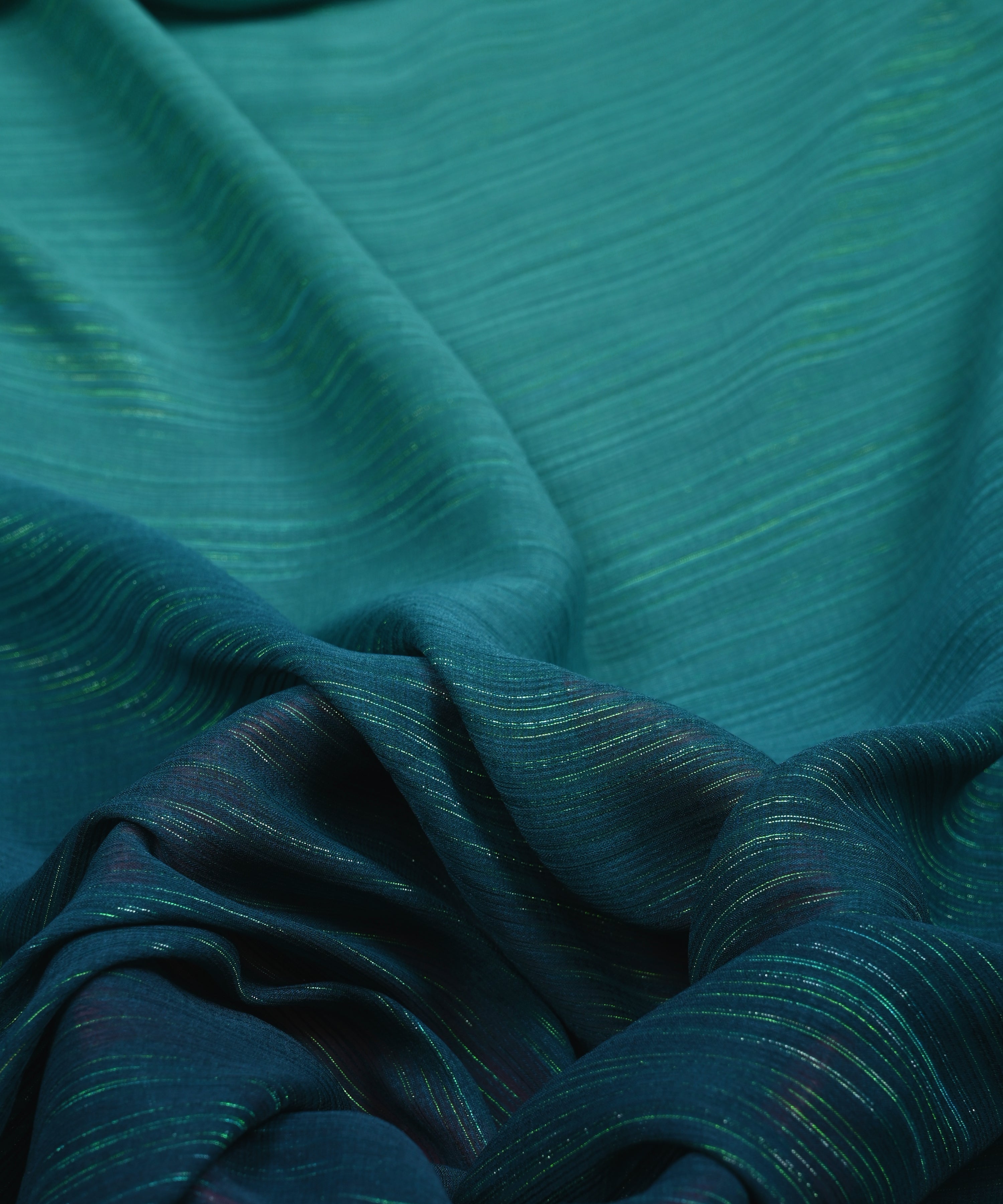 Teal & Firoji Shaded Georgette Fabric with Satin patta
