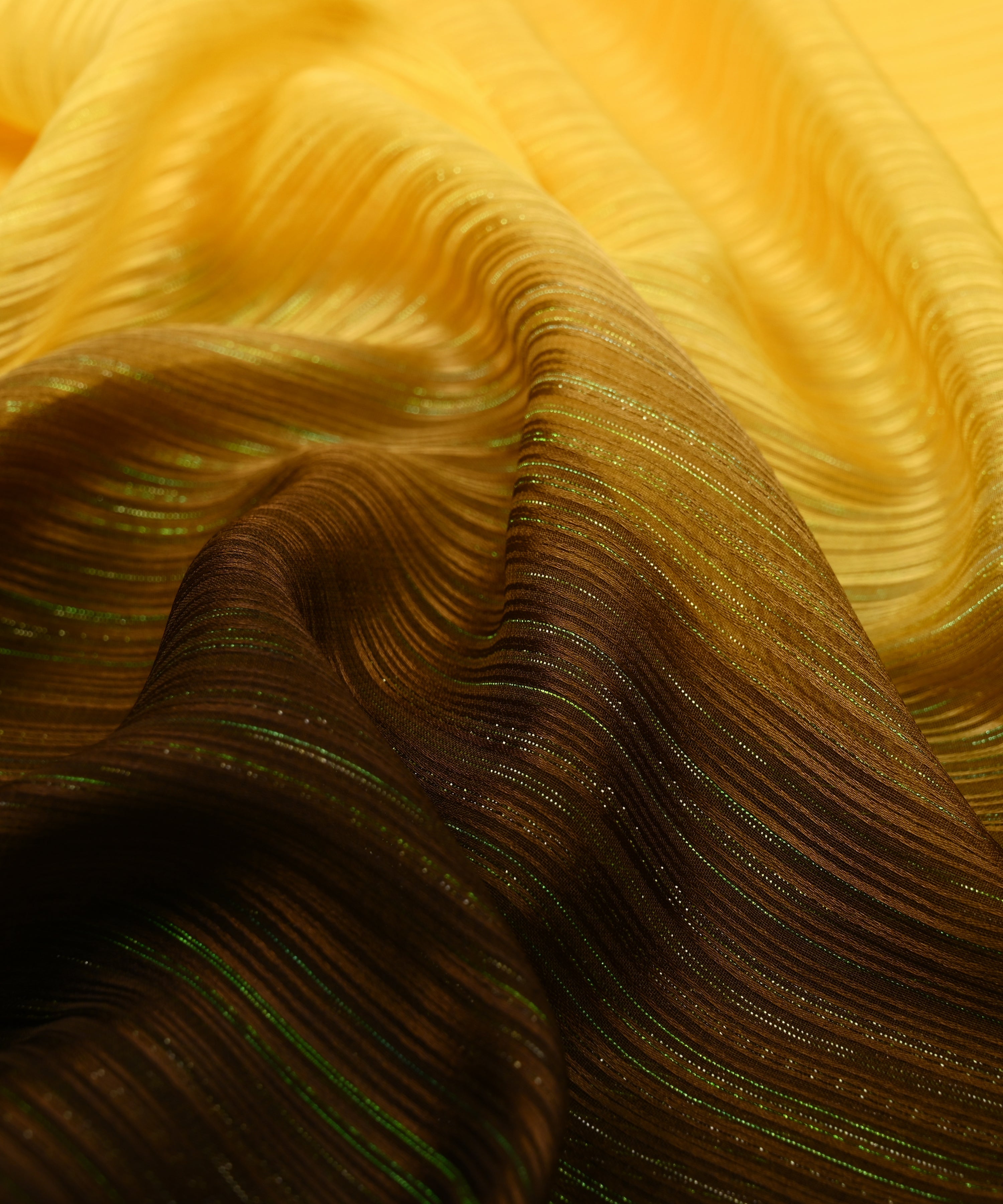 Yellow & coffee Shaded Georgette Fabric with Satin patta
