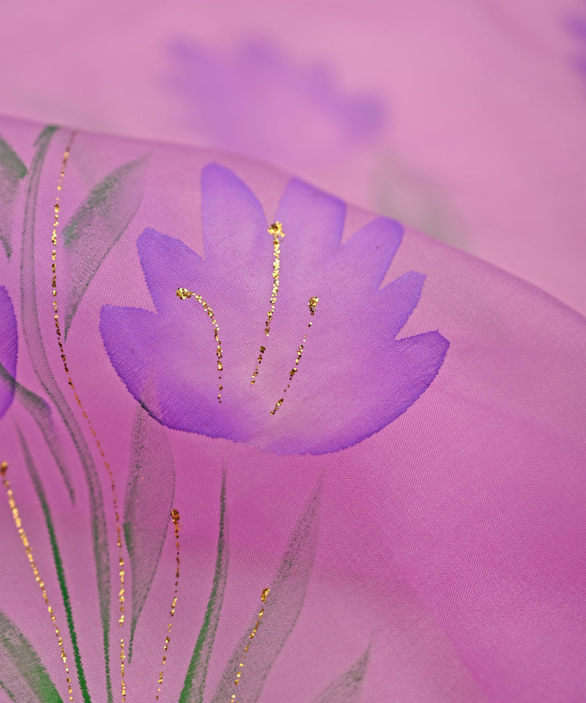 Lilac Purple floral patterned Hand prined Organza fabric