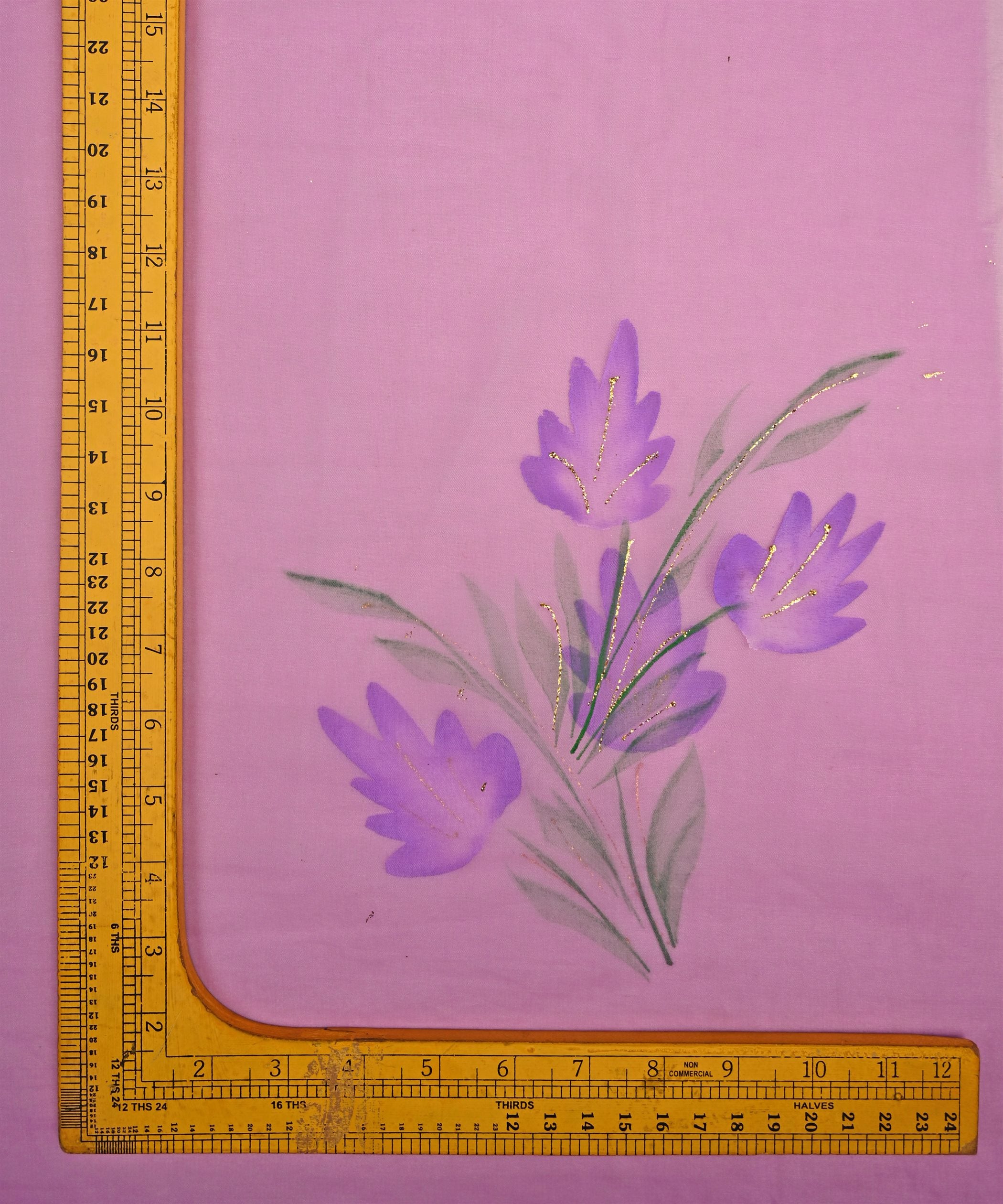 Lilac Purple floral patterned Hand prined Organza fabric