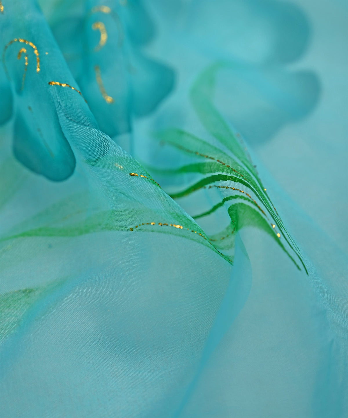 Aqua Green Floral design Organza fabric