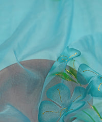 Aqua Green Floral design Organza fabric
