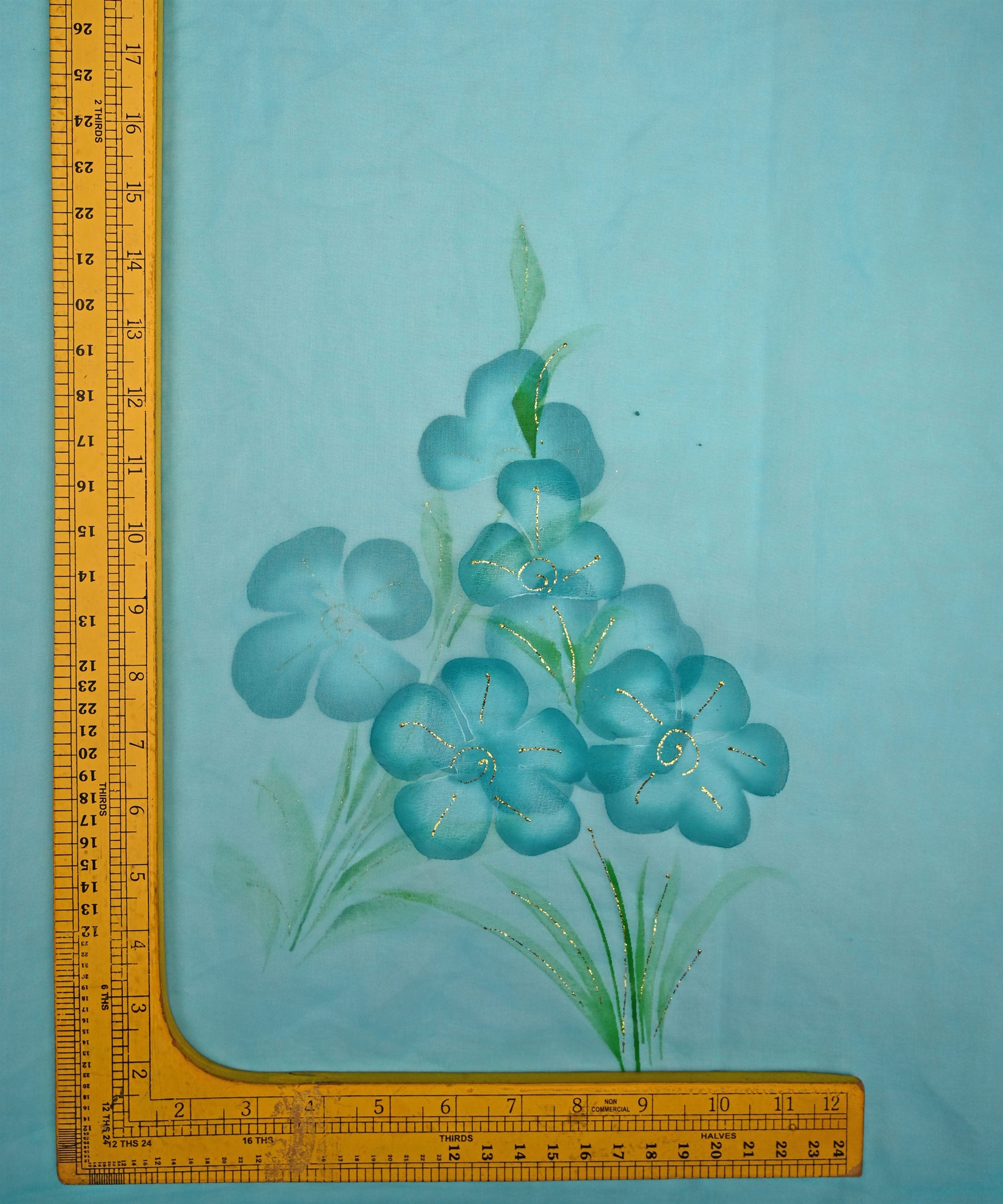 Aqua Green Floral design Organza fabric
