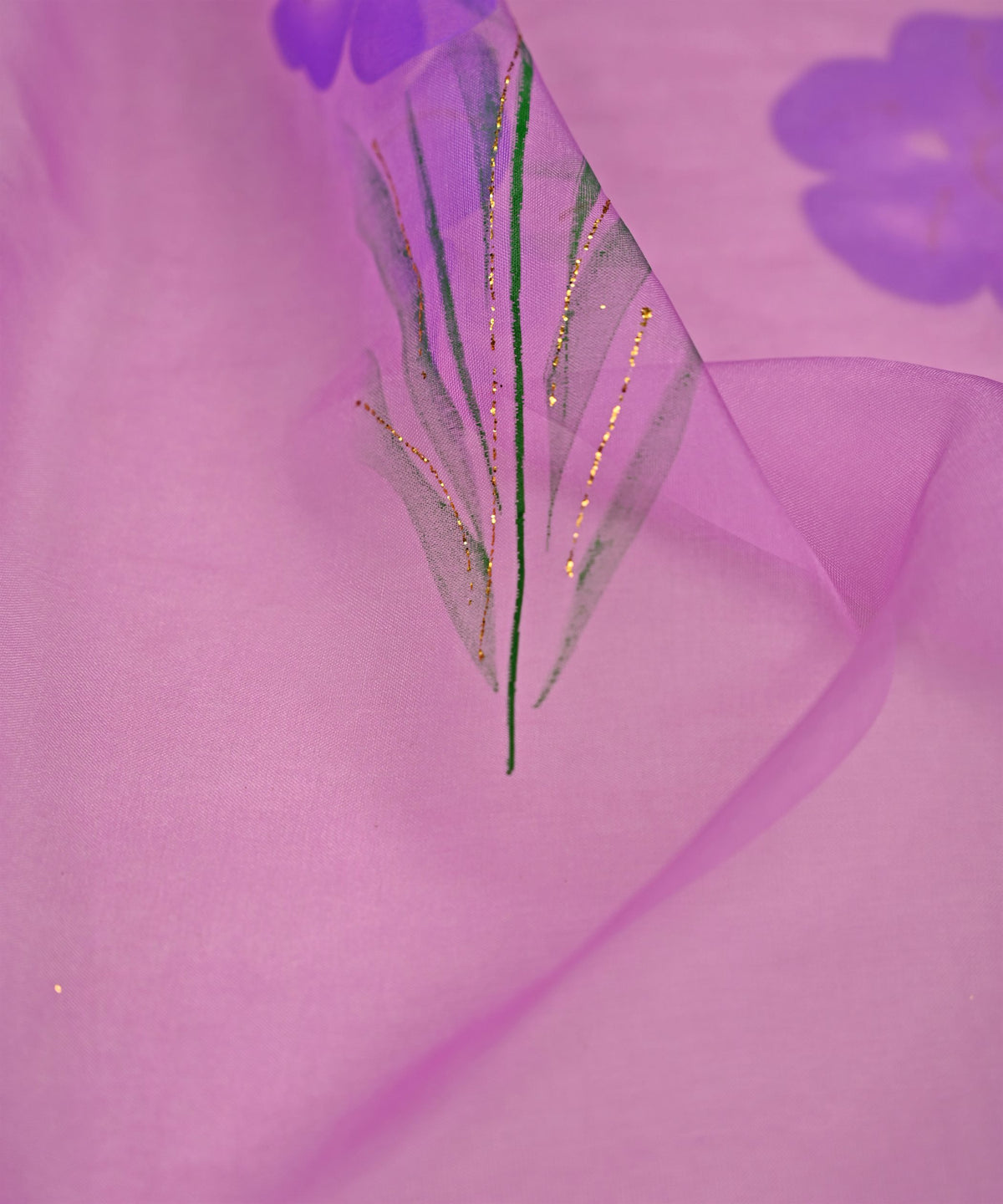 Lilac Purple floral design Hand prined Organza fabric