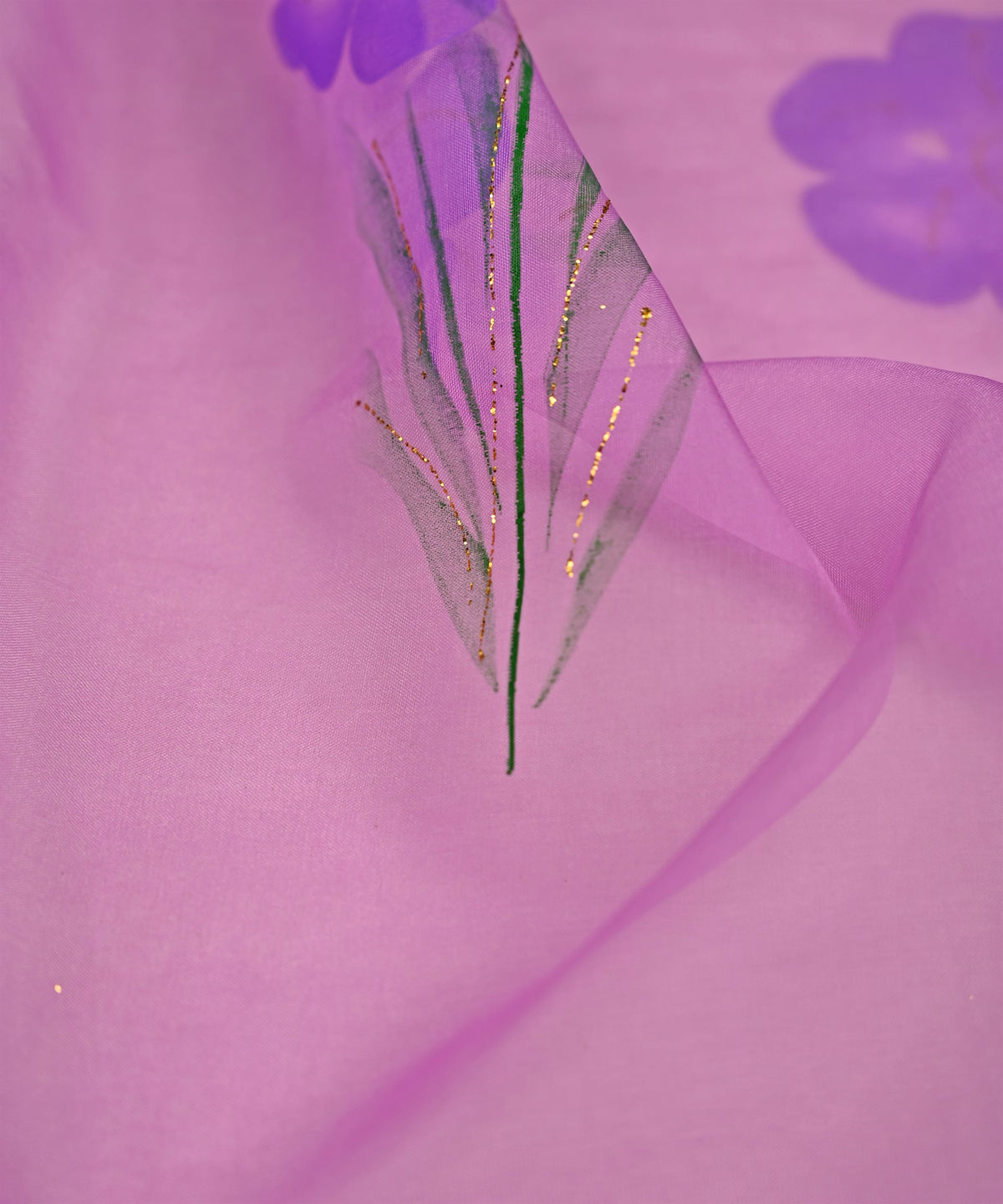 Lilac Purple floral design Hand prined Organza fabric