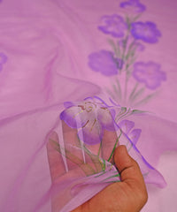Lilac Purple floral design Hand prined Organza fabric