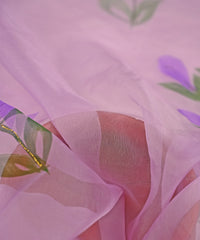 Lilac Purple flower-patterned Hand prined Organza fabric