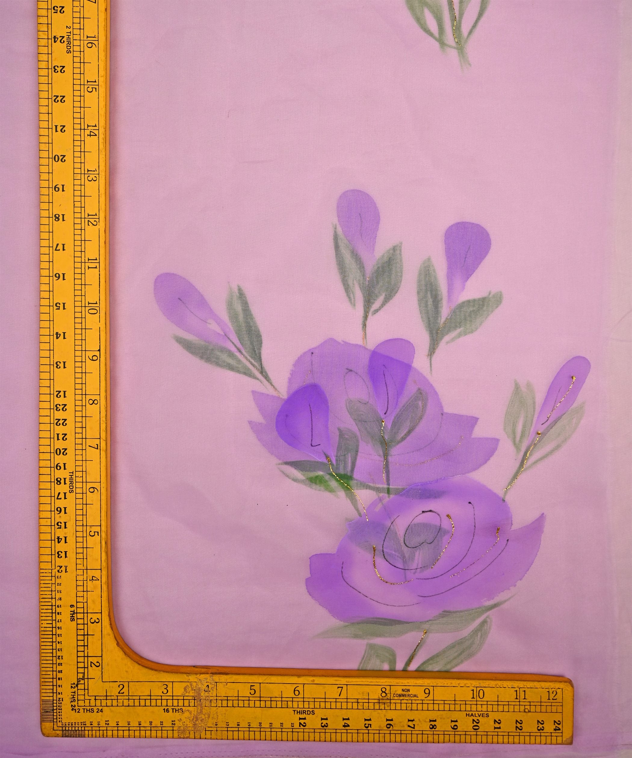 Lilac Purple flower-patterned Hand prined Organza fabric