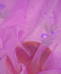 Lilac Purple flower design Hand prined Organza fabric
