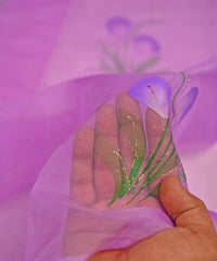 Lilac Purple flower design Hand prined Organza fabric
