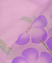 Lilac Purple flower pattern Hand prined Organza fabric